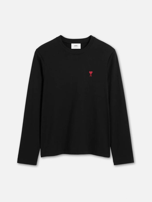 AMI PARIS - Langarm-T-Shirt Ami De Coeur mit rotem Logo in Schwarz - Black