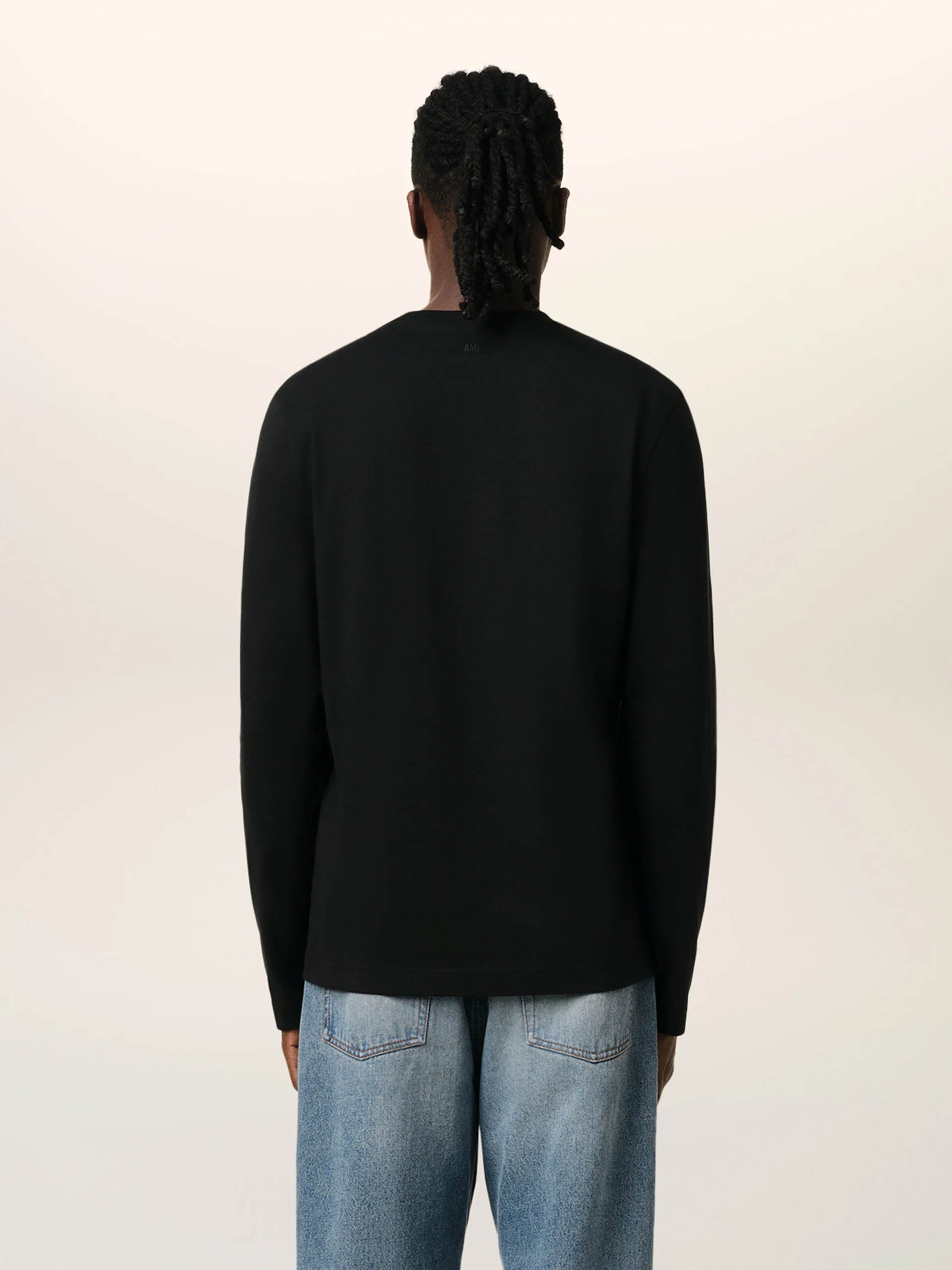 AMI PARIS - Langarm-T-Shirt Ami De Coeur mit rotem Logo in Schwarz - Black