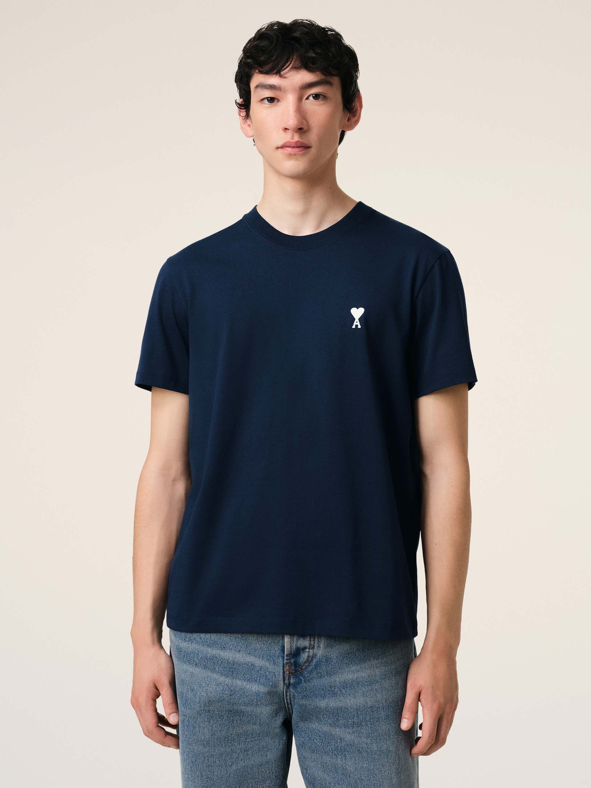 AMI PARIS - T-Shirt Ami De Coeur mit weißem Logo in Dunkelblau - Dark blue