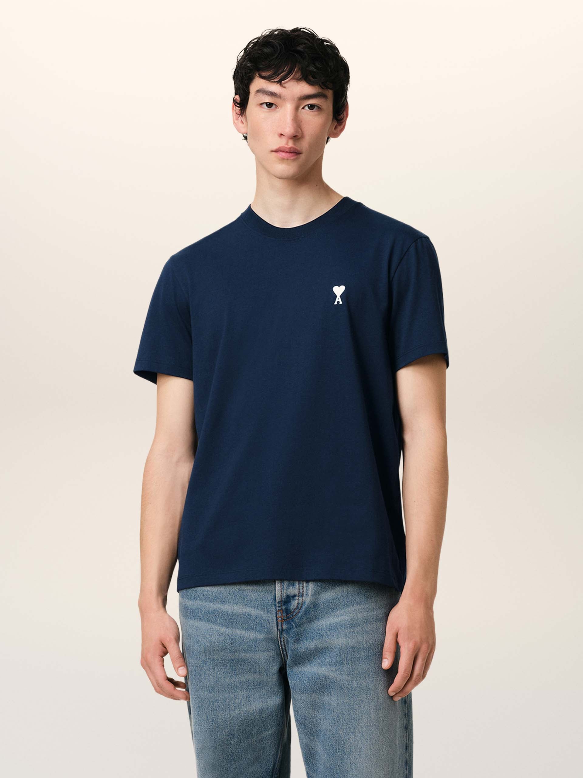 AMI PARIS - T-Shirt Ami De Coeur mit weißem Logo in Dunkelblau - Dark blue