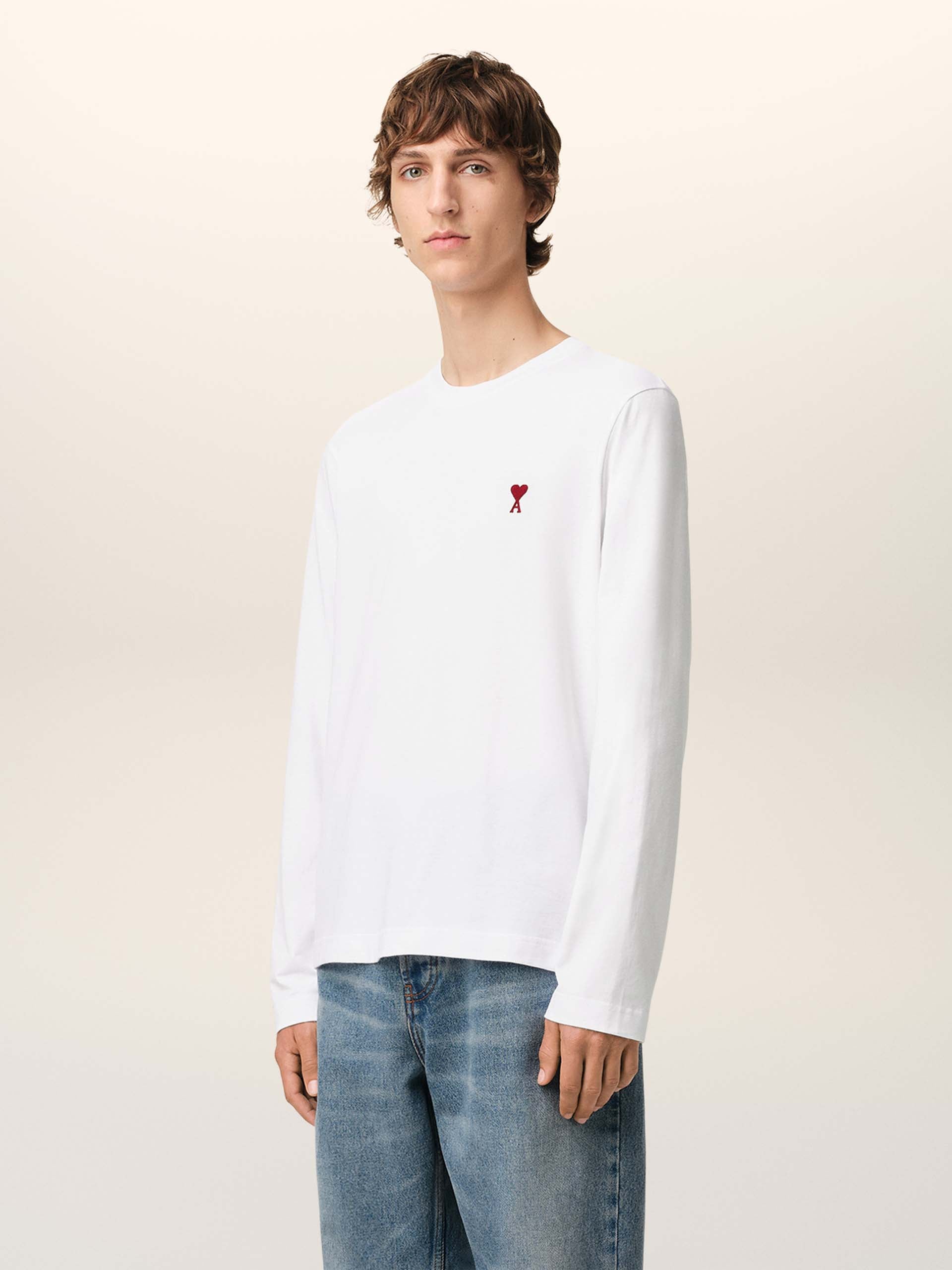 AMI PARIS - Langarm-T-Shirt Ami De Coeur mit rotem Logo in Weiß - White