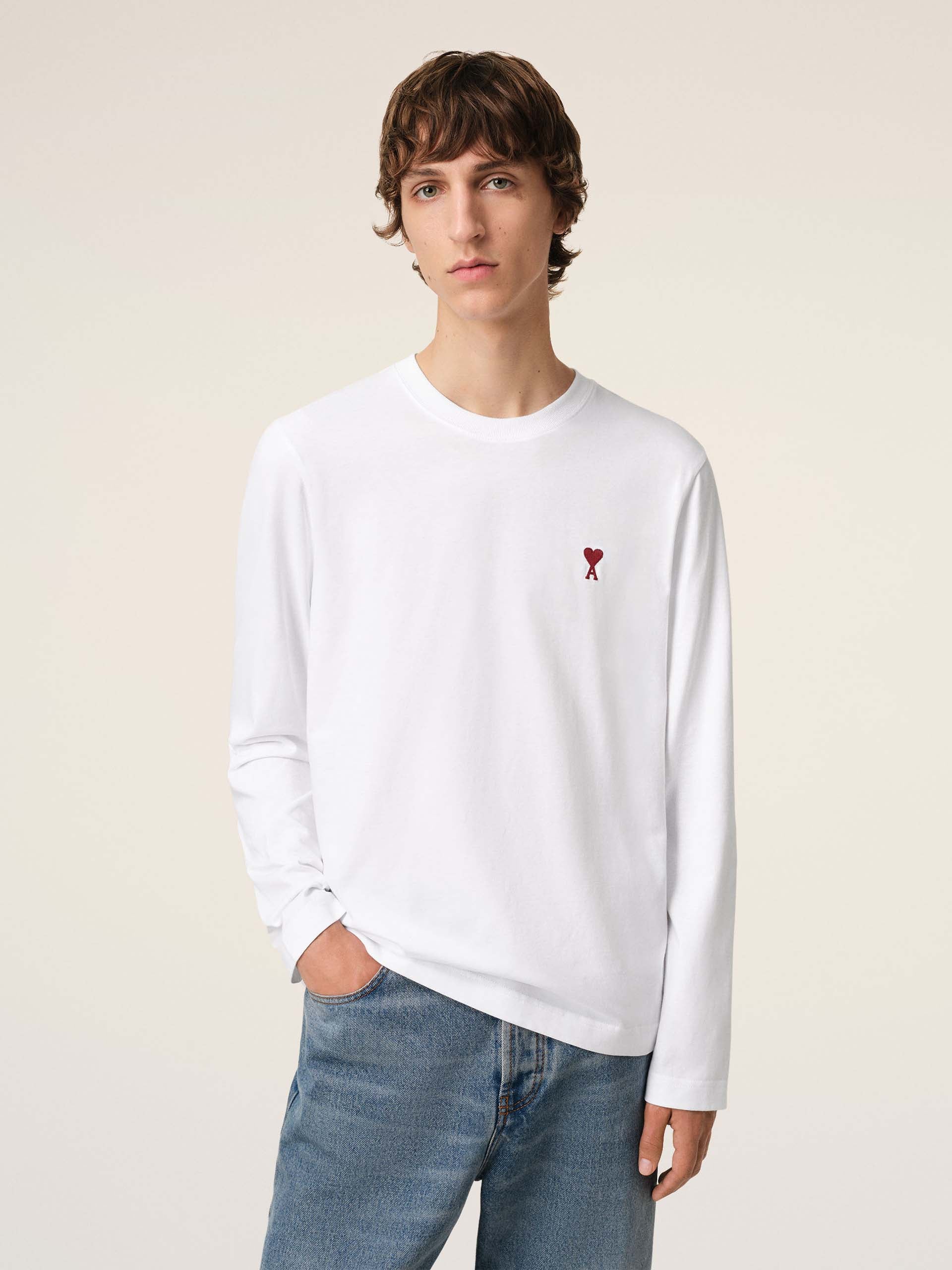 AMI PARIS - Langarm-T-Shirt Ami De Coeur mit rotem Logo in Weiß - White