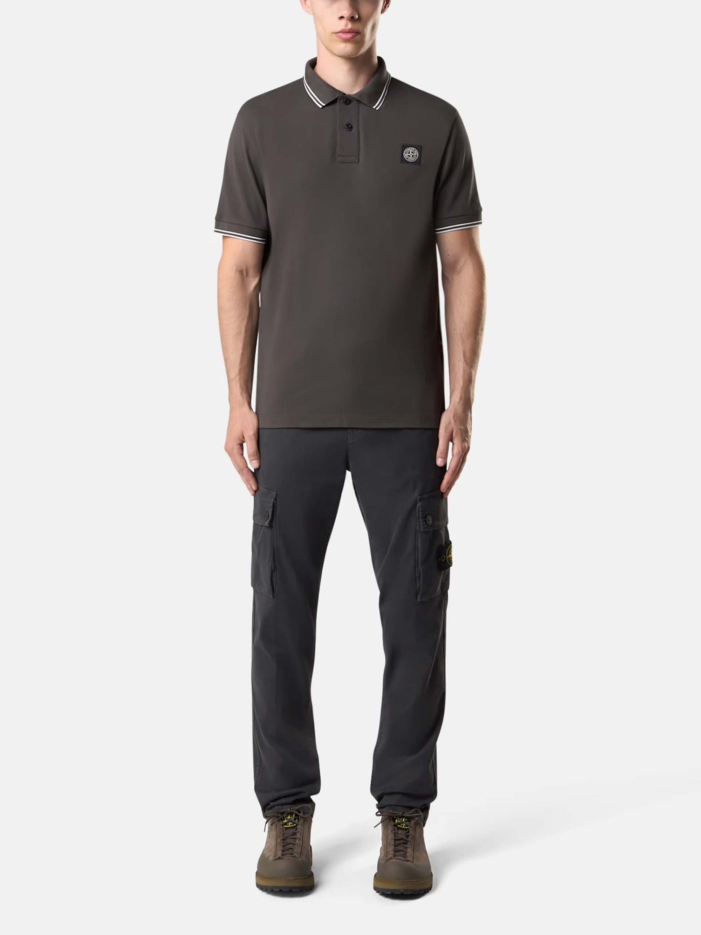STONE ISLAND - Poloshirt mit Logo-Patch für Herren in Anthrazitgrau - Anthracite grey