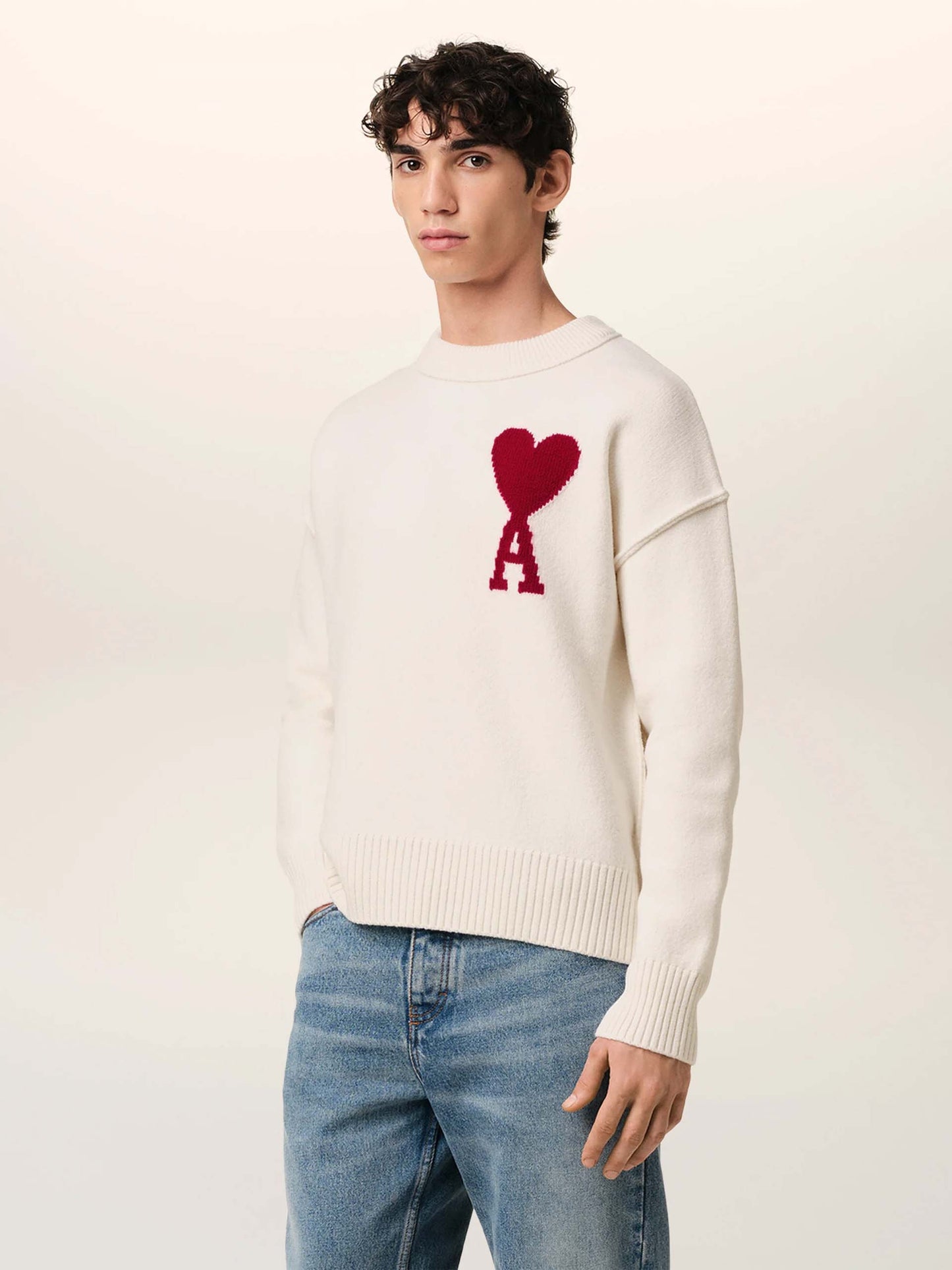 AMI PARIS - Pullover Ami De Coeur mit rotem Logo in Cremeweiß - Cream white