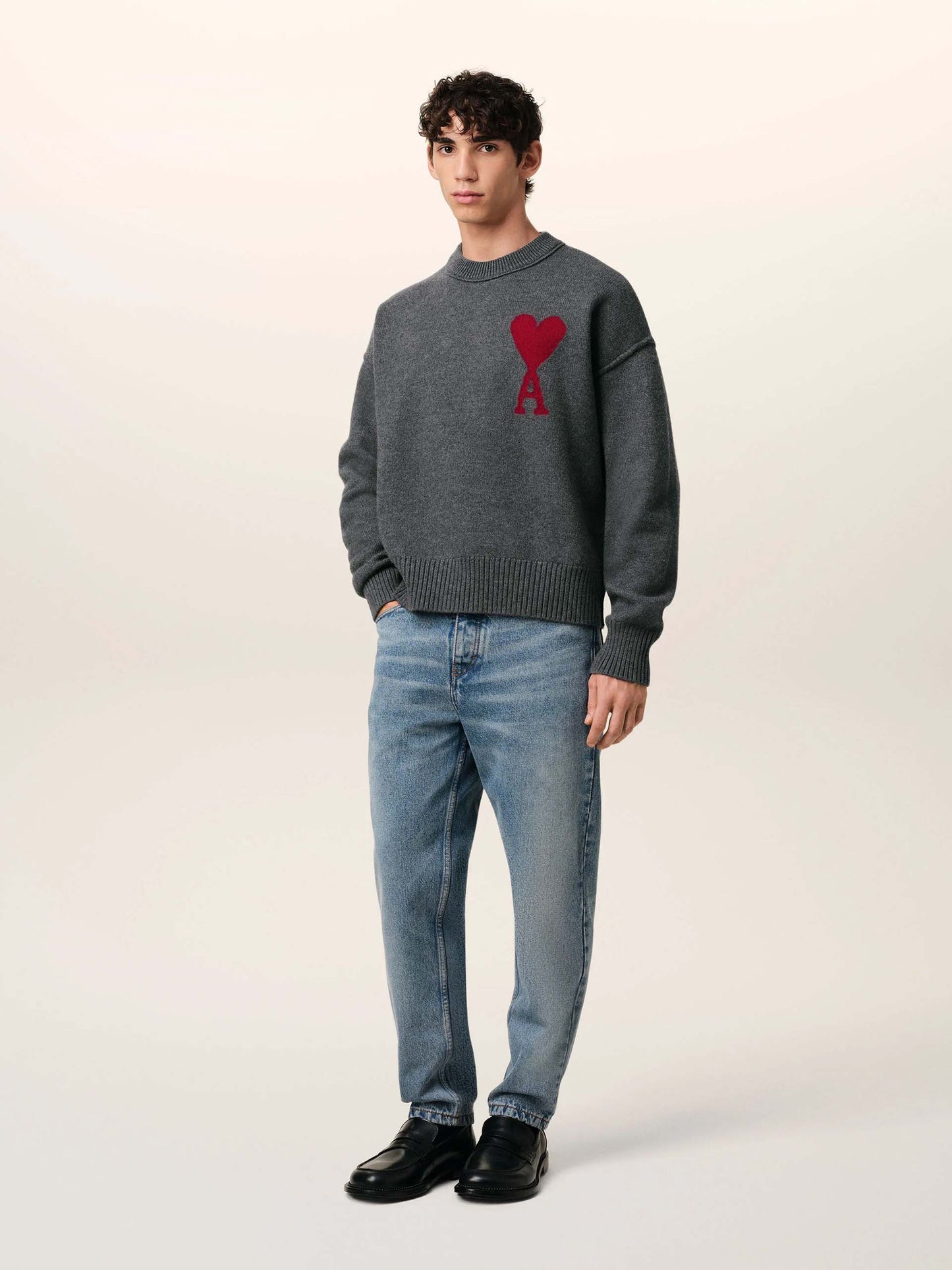 AMI PARIS - Pullover Ami De Coeur mit rotem Logo in Grau - Grey