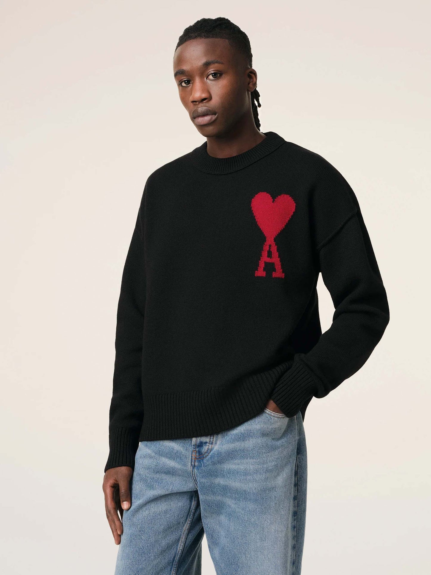 AMI PARIS - Pullover Ami De Coeur mit rotem Logo in Schwarz - Black