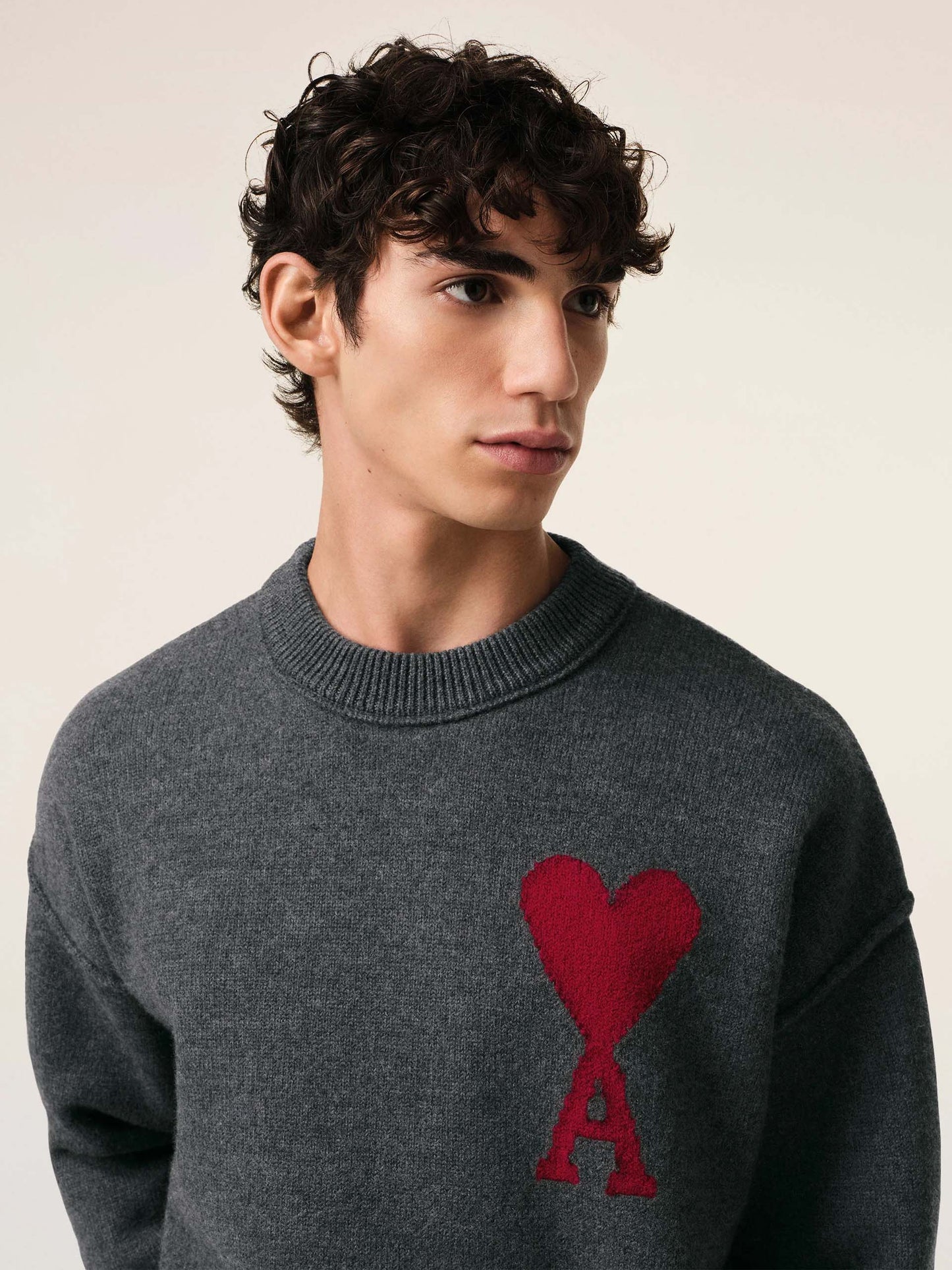 AMI PARIS - Pullover Ami De Coeur mit rotem Logo in Grau - Grey