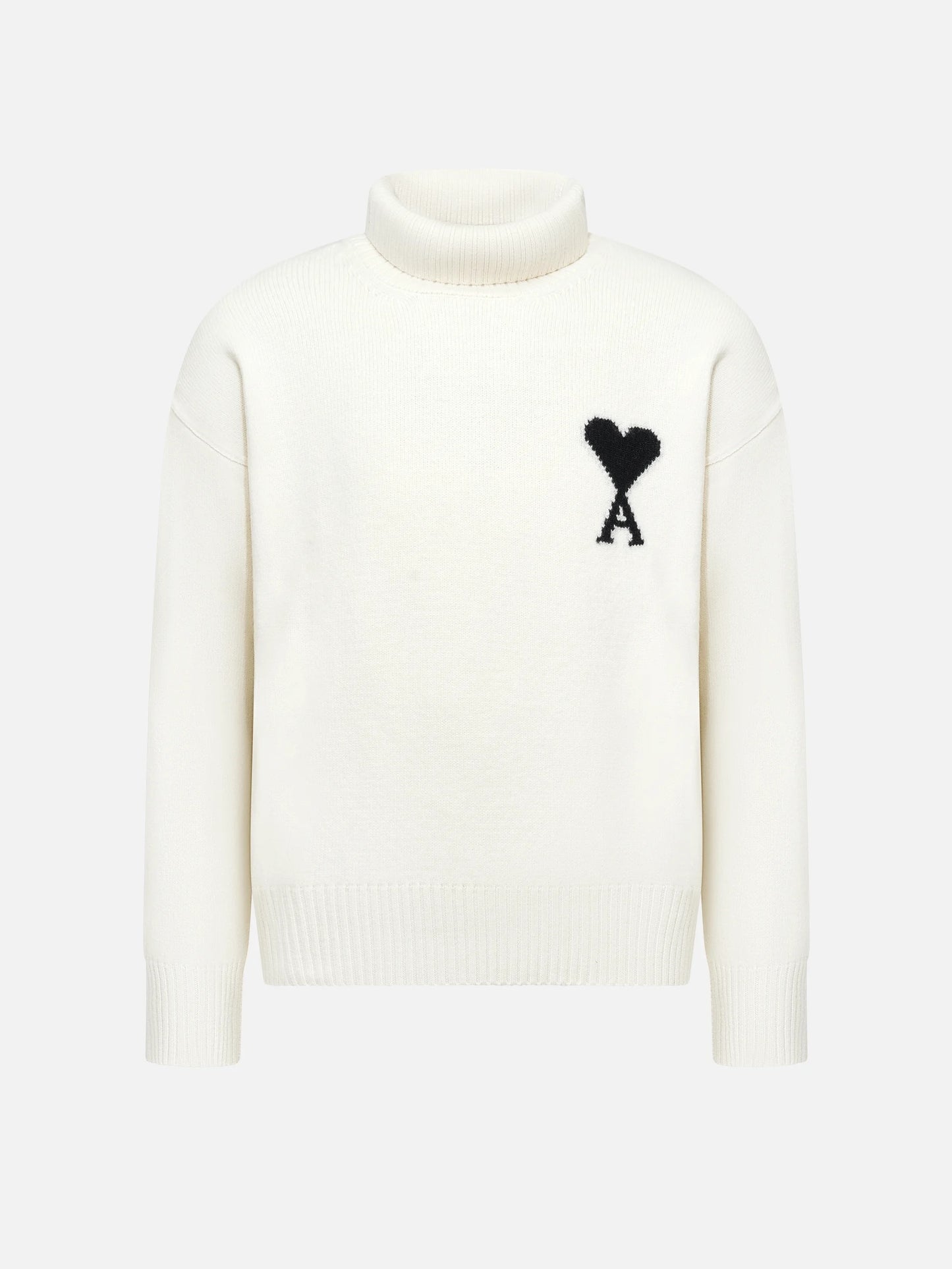 AMI PARIS - Rollkragenpullover Ami De Coeur mit Logo in Weiß / Schwarz - White / Black