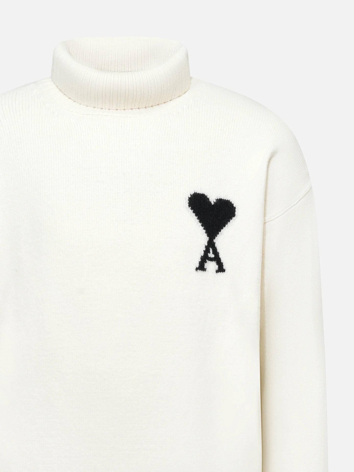 AMI PARIS - Rollkragenpullover Ami De Coeur mit Logo in Weiß / Schwarz - White / Black