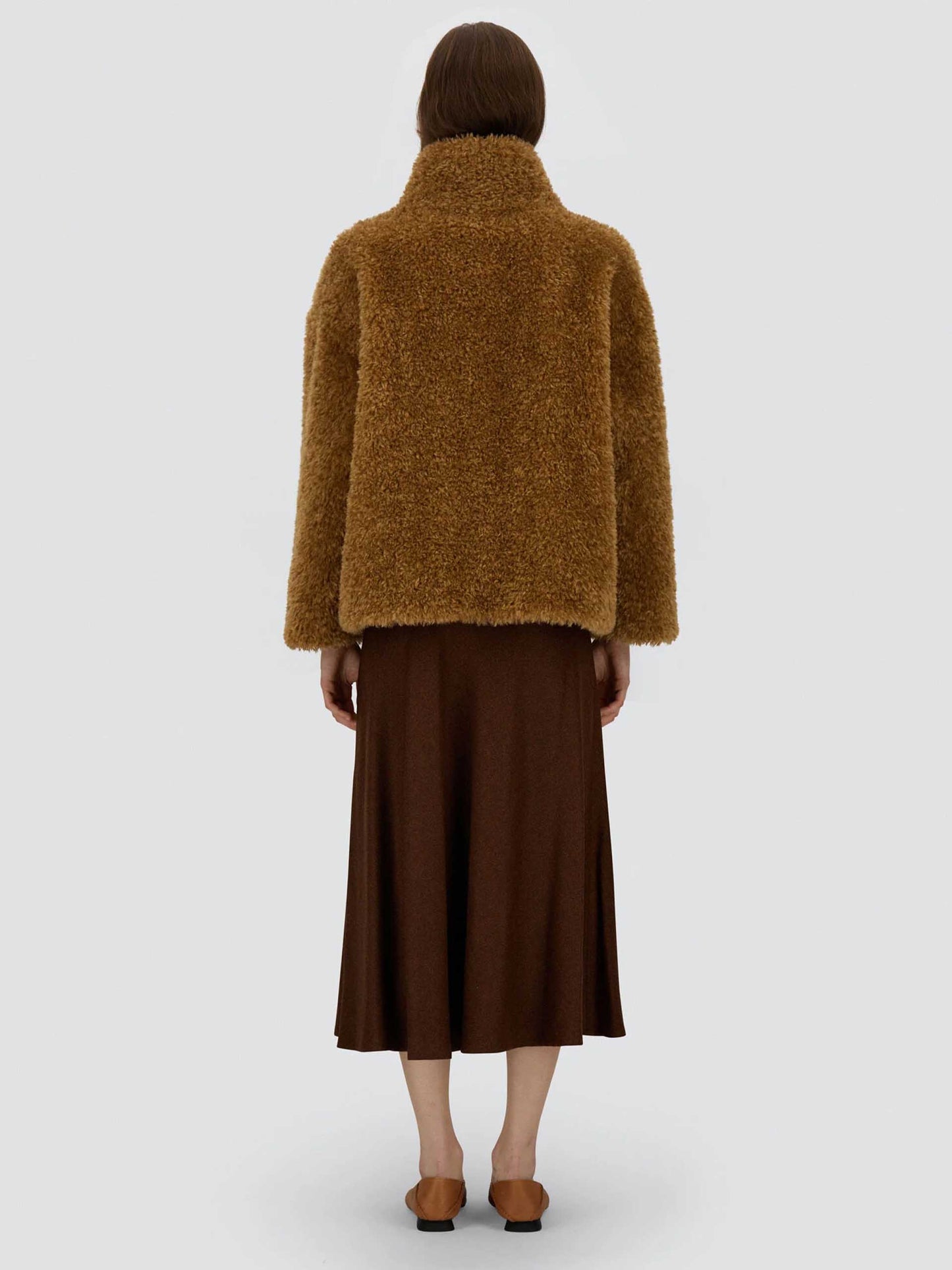HERNO - Cape aus Faux-Shearling für Damen in Camel Beige