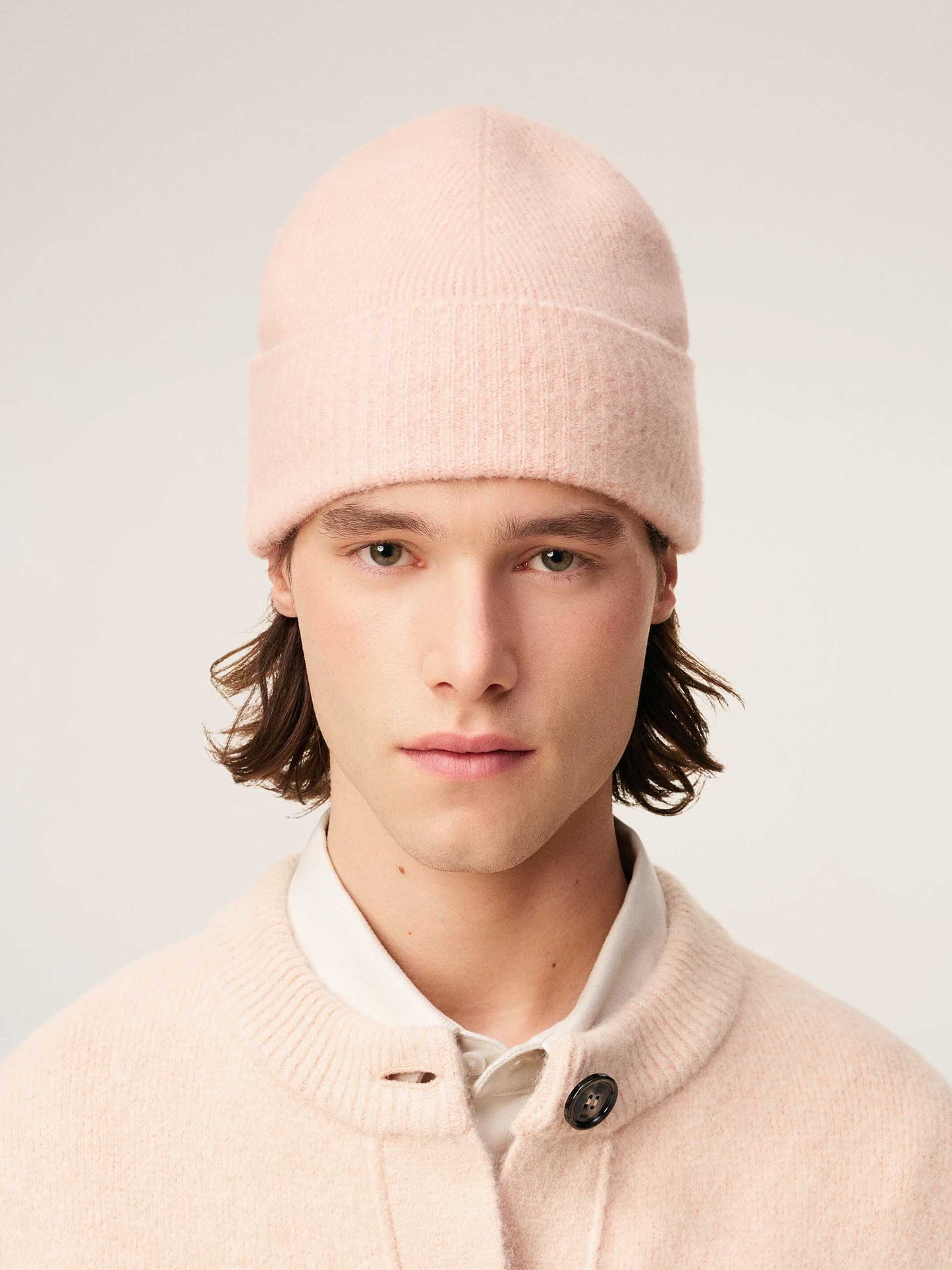 AMI PARIS - Ami De Coeur Mütze aus Alpakastrick in Rosa / Off-White - Pink / Off-White
