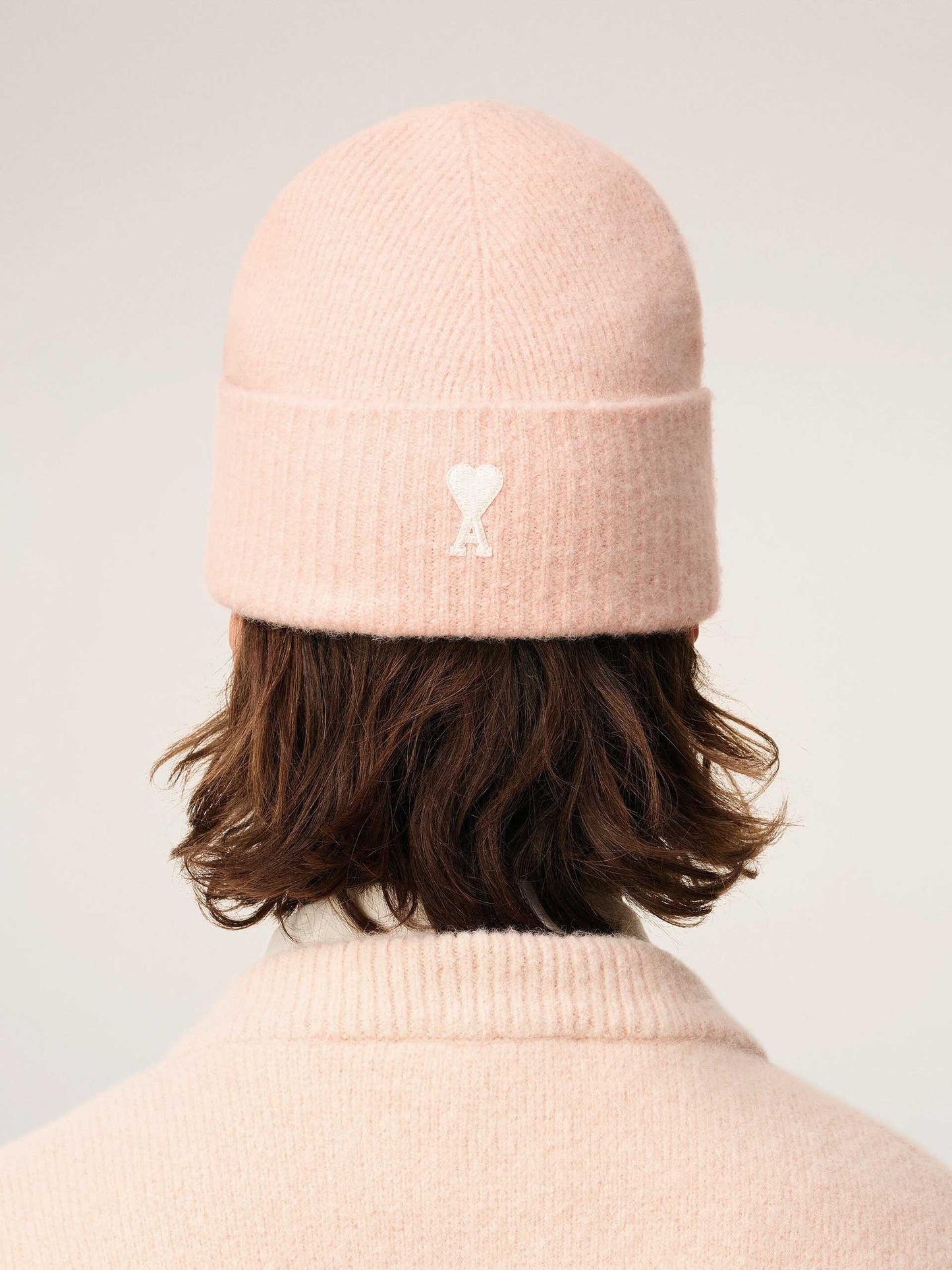 AMI PARIS - Ami De Coeur Mütze aus Alpakastrick in Rosa / Off-White - Pink / Off-White