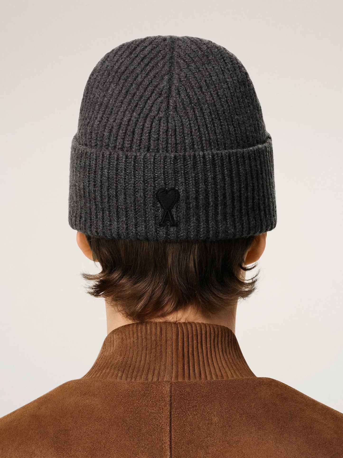 AMI PARIS - Ami De Coeur Mütze aus Merinowolle in Grau / Schwarz - Grey / Black
