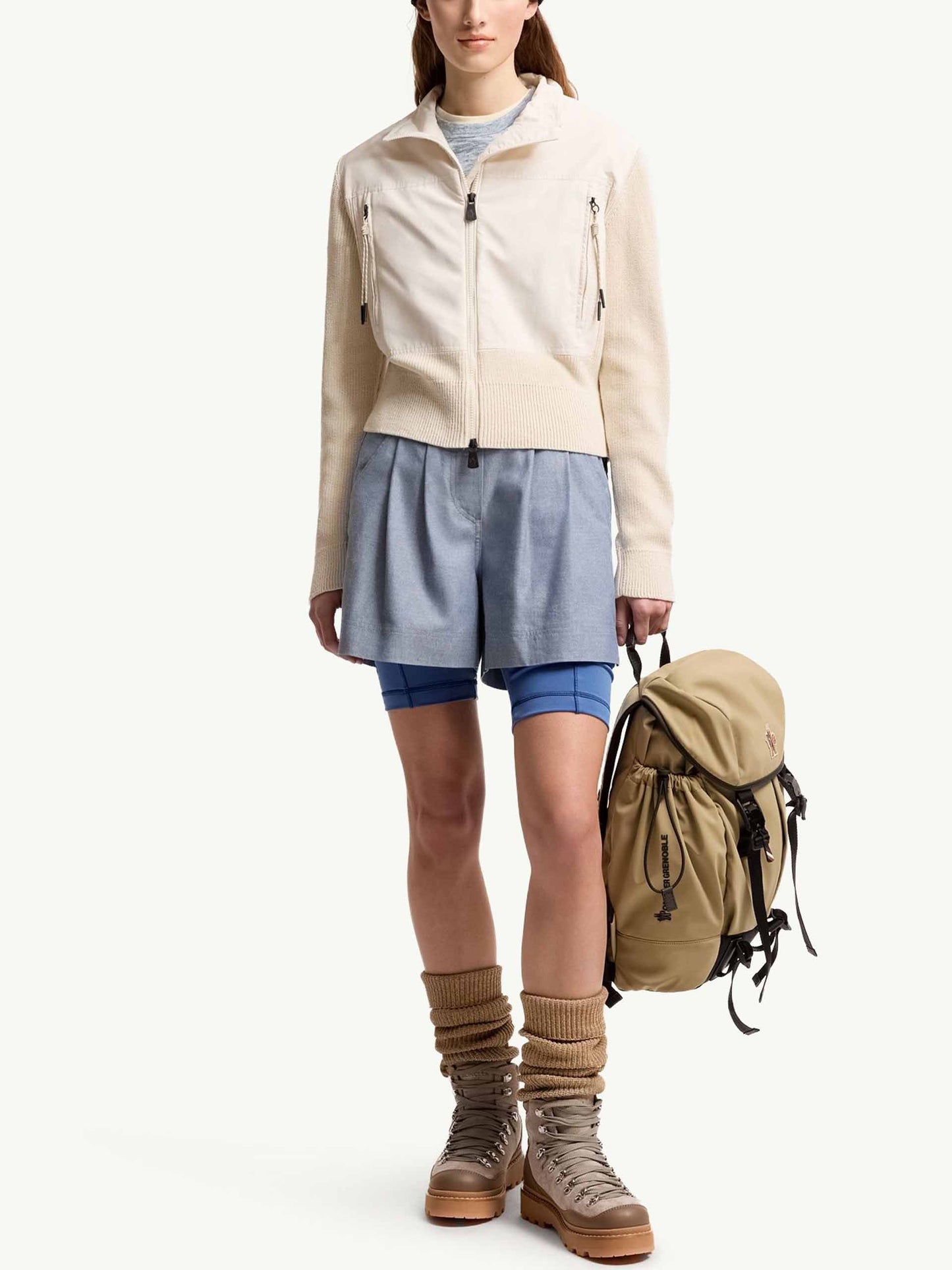 MONCLER GRENOBLE - Wattierte Strickjacke aus Baumwolle für Damen Hellbeige - Light beige