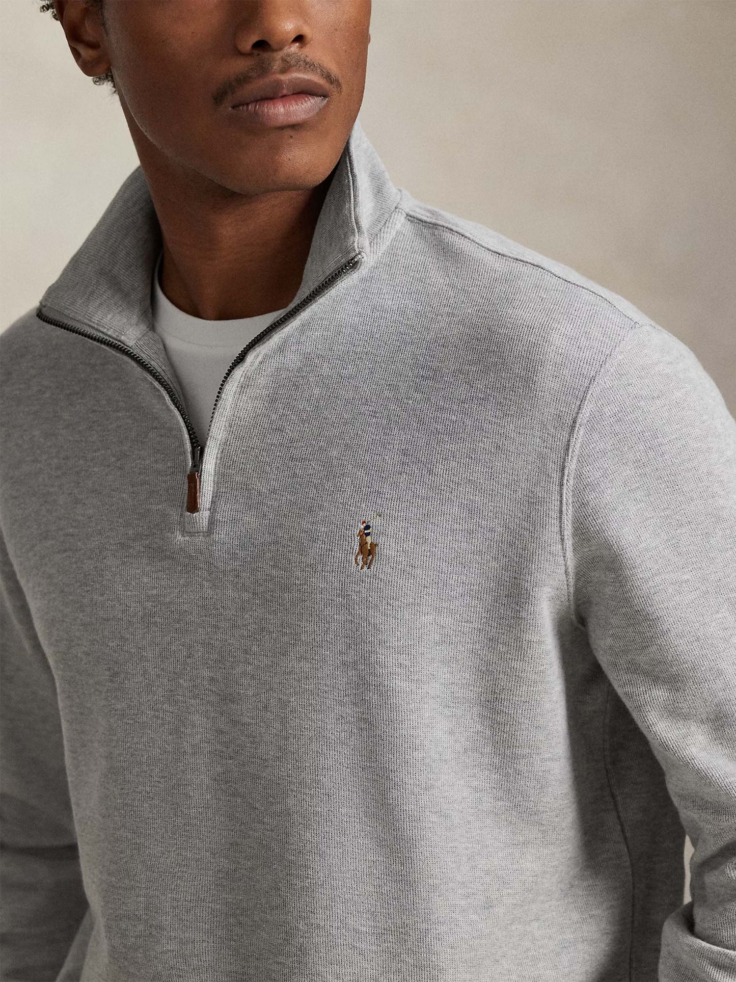 Polo Ralph Lauren – Estate-Rib-Pullover mit Quarter-Zip für Herren Hellgrau meliert - Grey heather