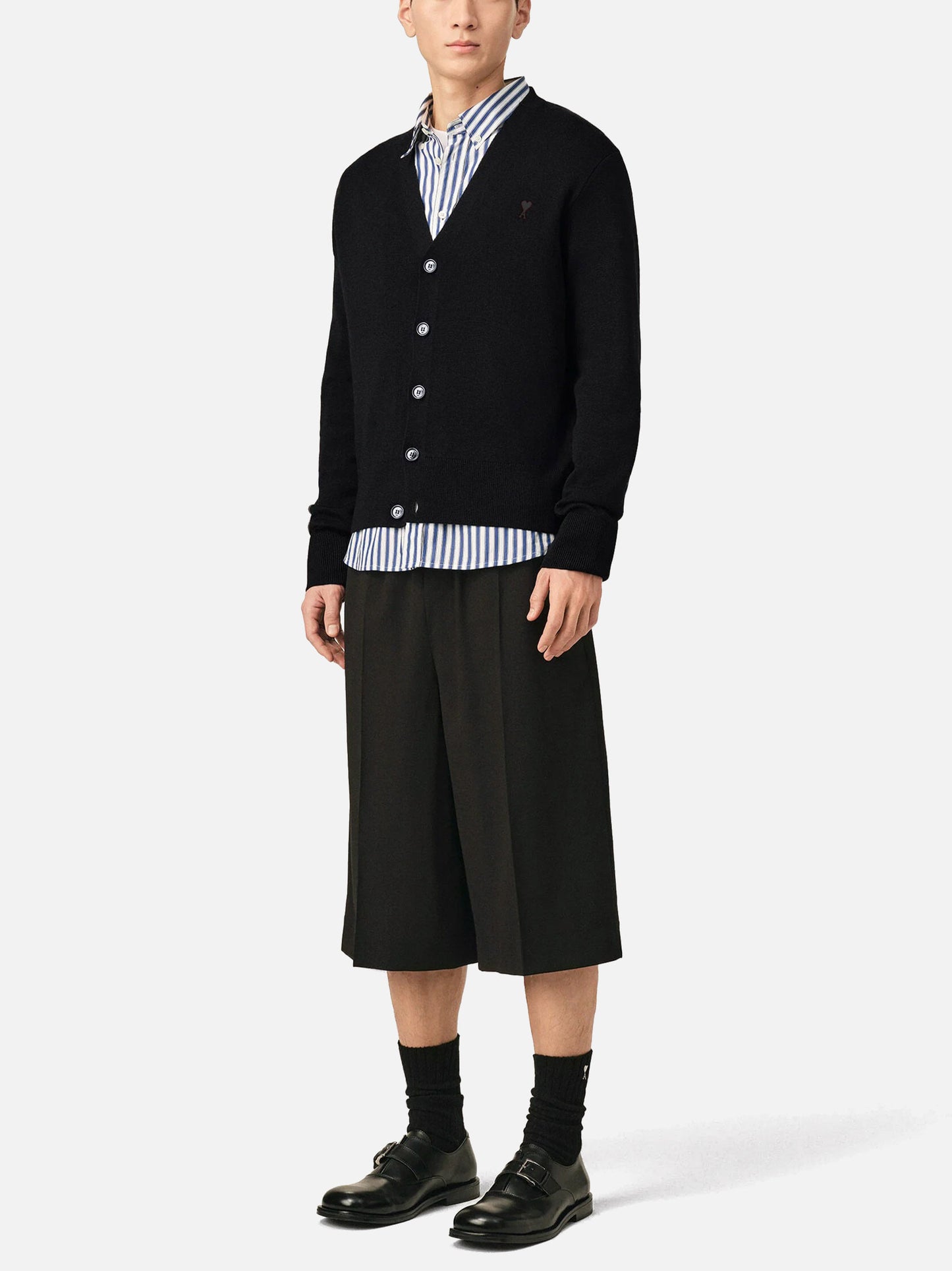 Ami paris Cardigan Ami de Coeur mit V-Ausschnitt für Herren Schwarz