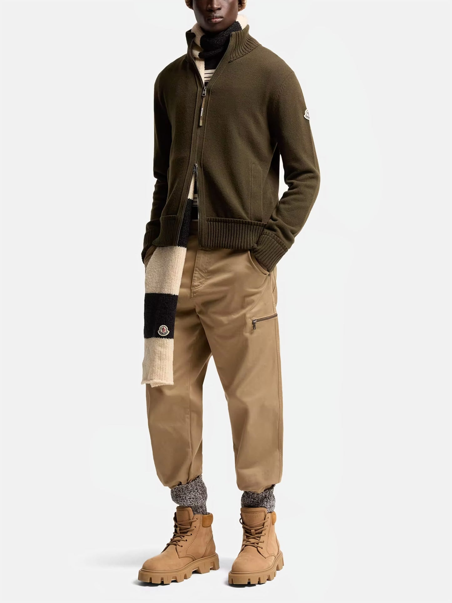 Moncler Strickjacke aus Kaschmir und Wolle für Herren Olivgrün