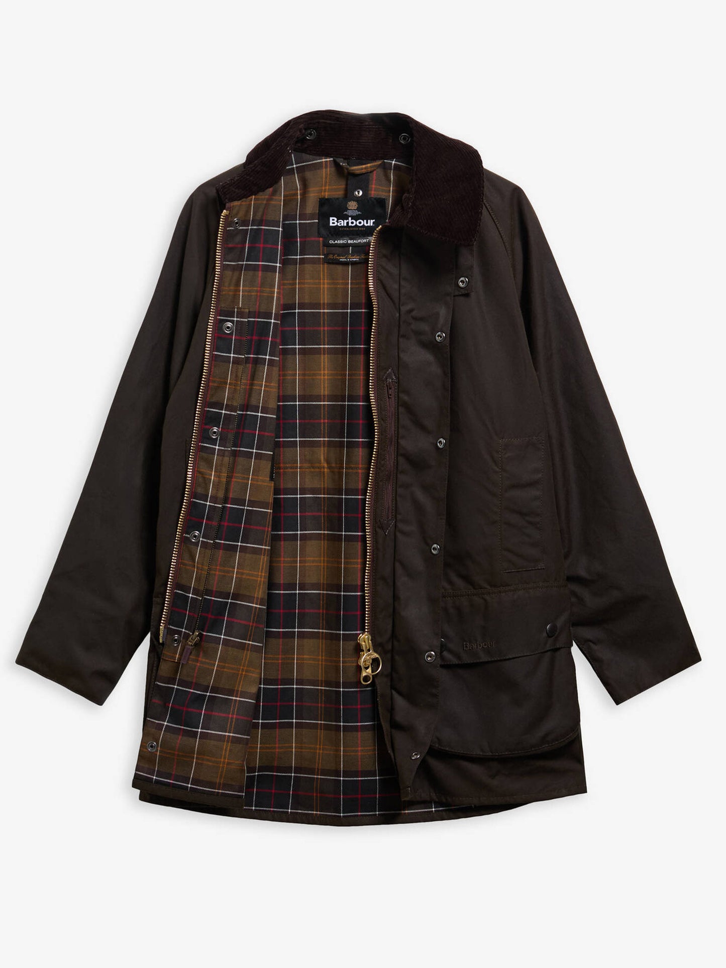 Barbour Wachsjacke Classic Beaufort mit Cordkragen Olivgrün