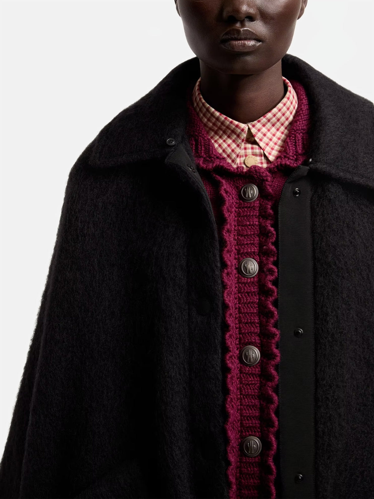 Moncler grenoble Cape mit Shearling-Kragen für Damen Schwarz