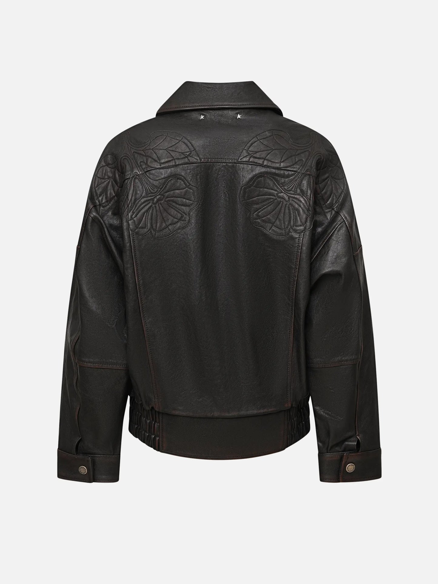 GOLDEN GOOSE - Lederjacke mit Blumen-Stickerei für Damen Dunkelbraun
