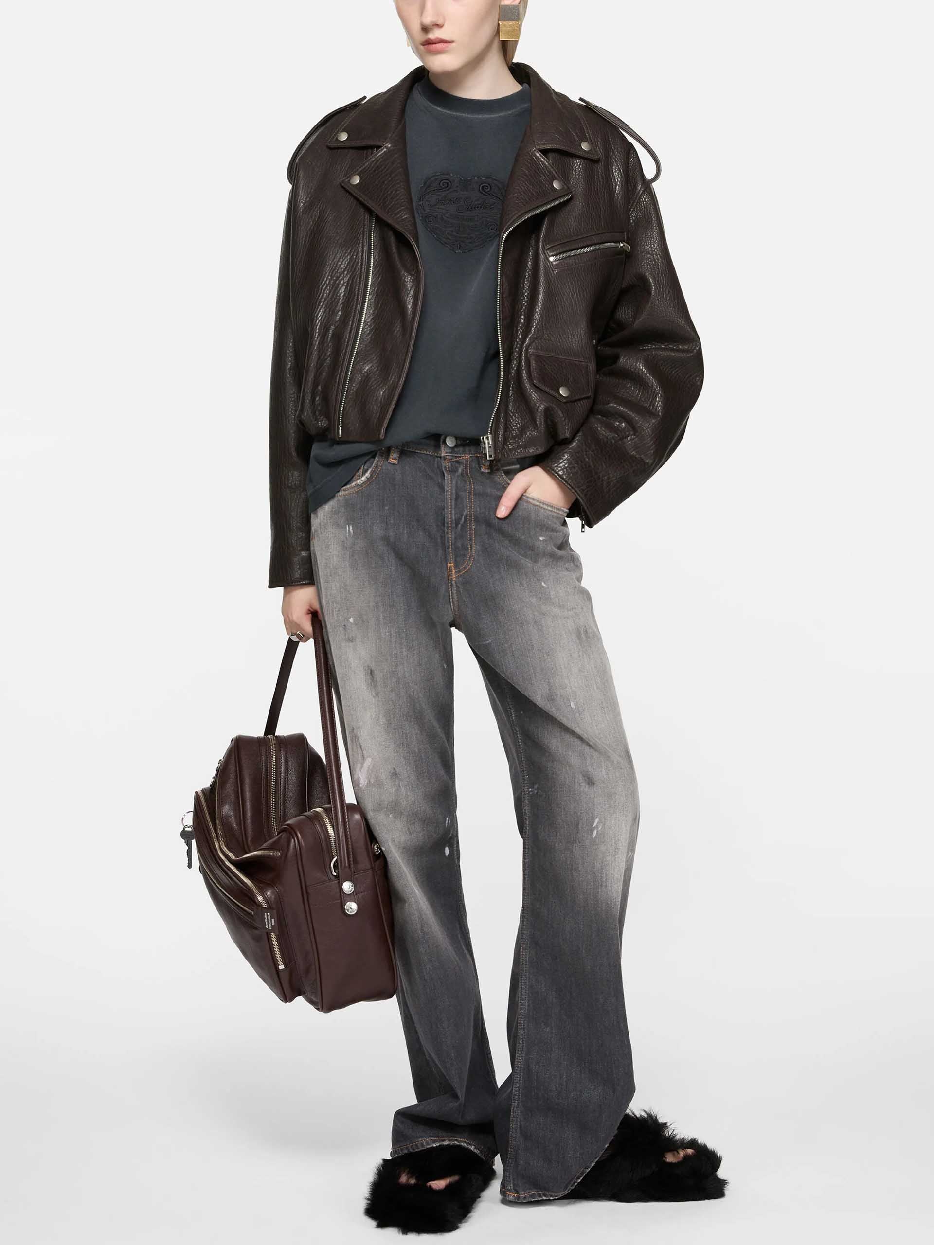 ACNE STUDIOS - Biker-Lederjacke für Damen in Braun - Brown
