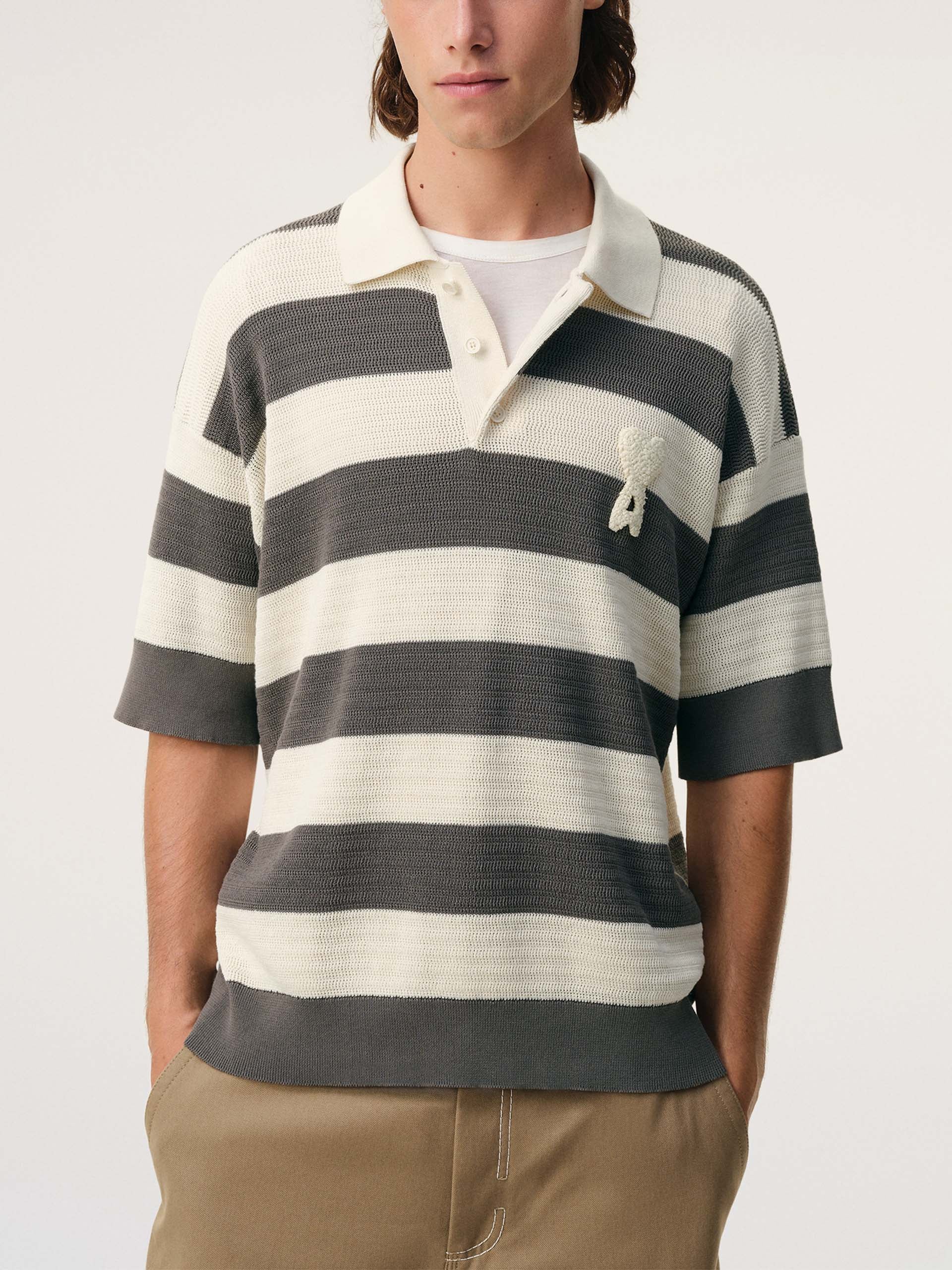 AMI PARIS - Gestreiftes Poloshirt aus Baumwollstrick