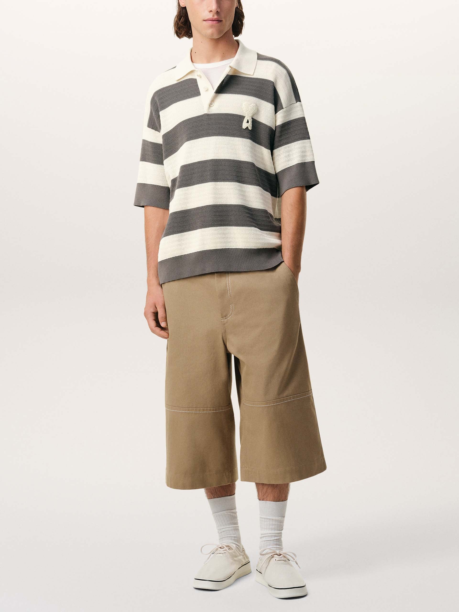 AMI PARIS - Gestreiftes Poloshirt aus Baumwollstrick
