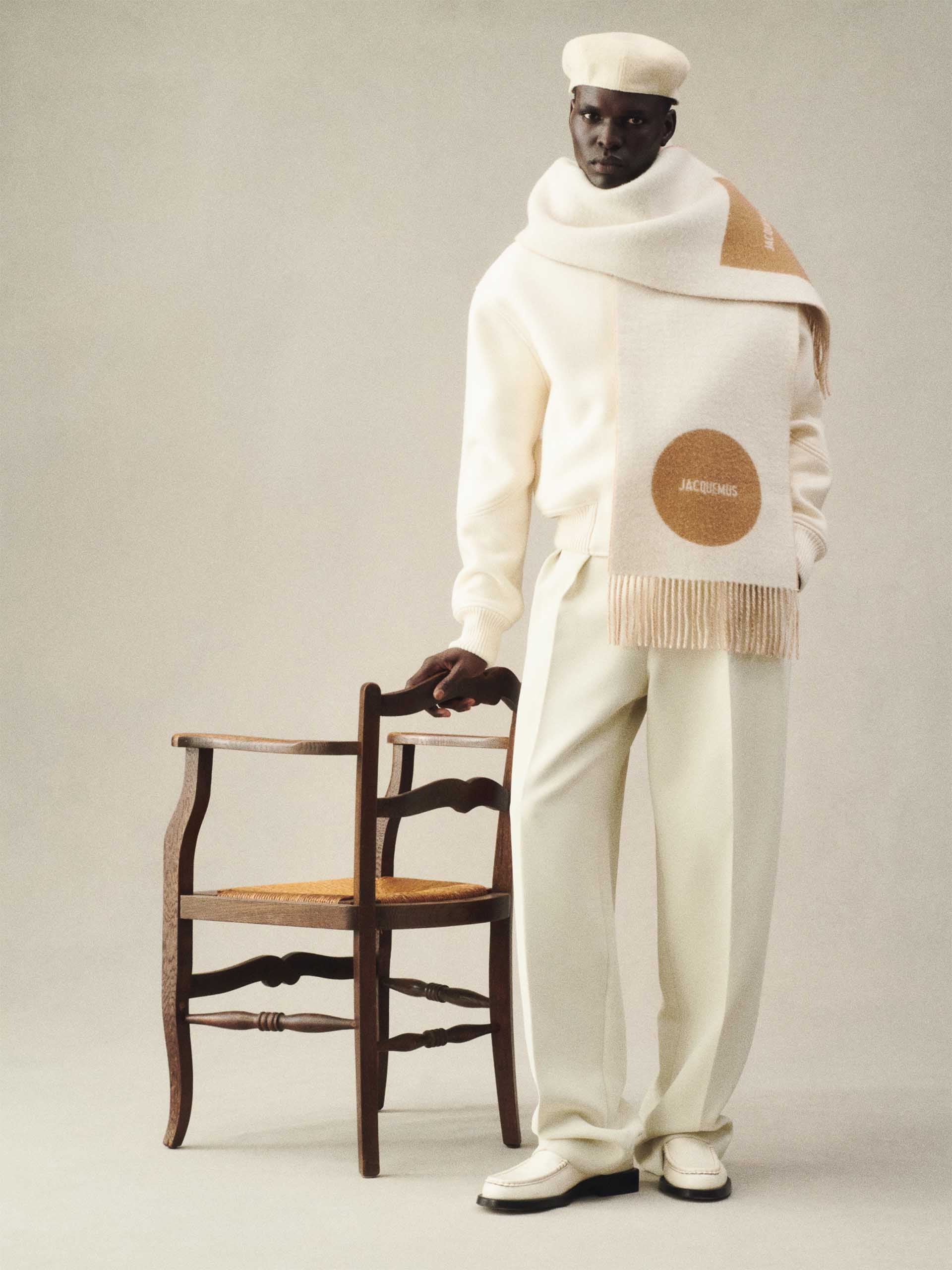 JACQUEMUS - Rond Carré Schal mit Logo aus Schurwolle in Beige