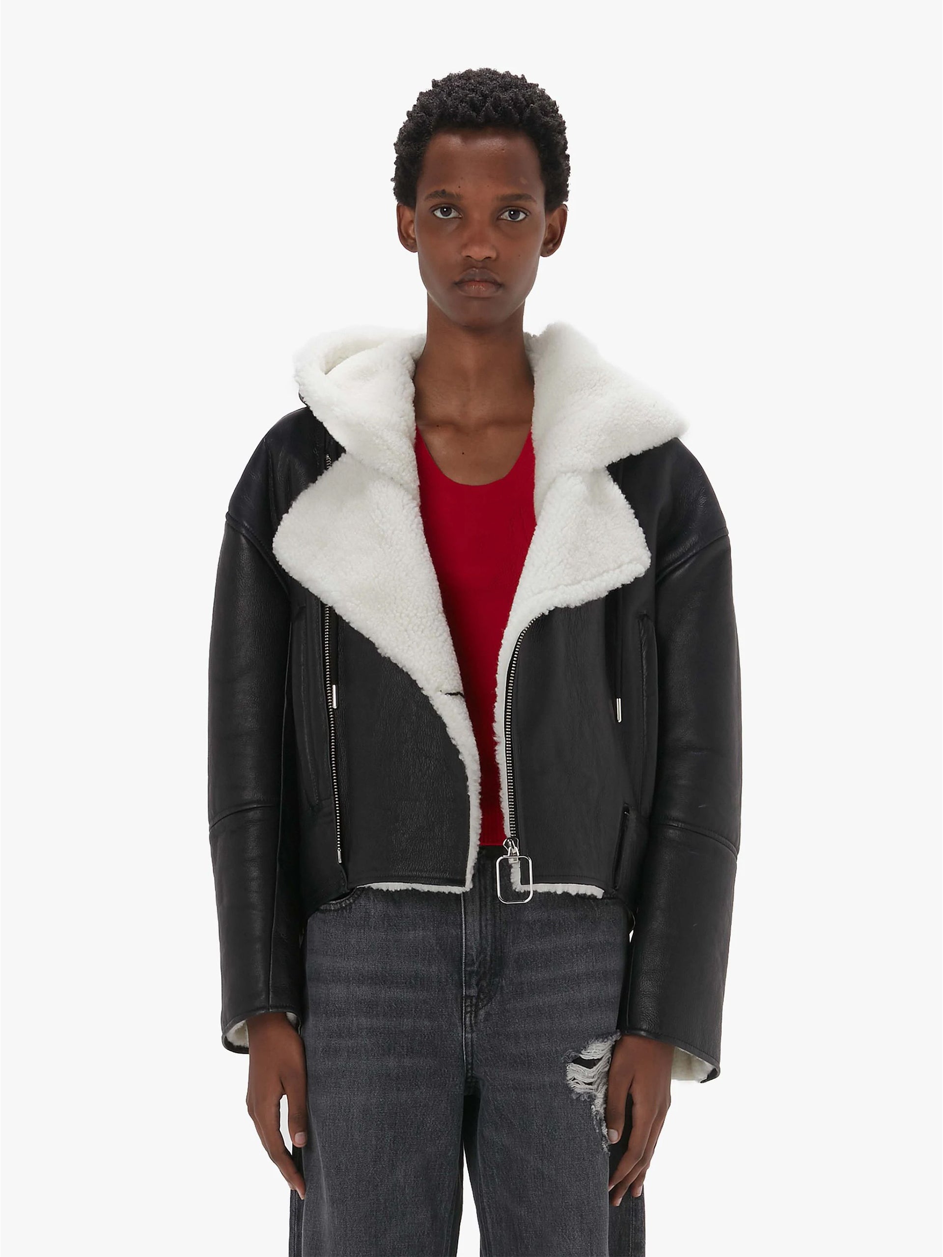 JW ANDERSON - Bikerjacke mit Shearling-Besatz für Damen