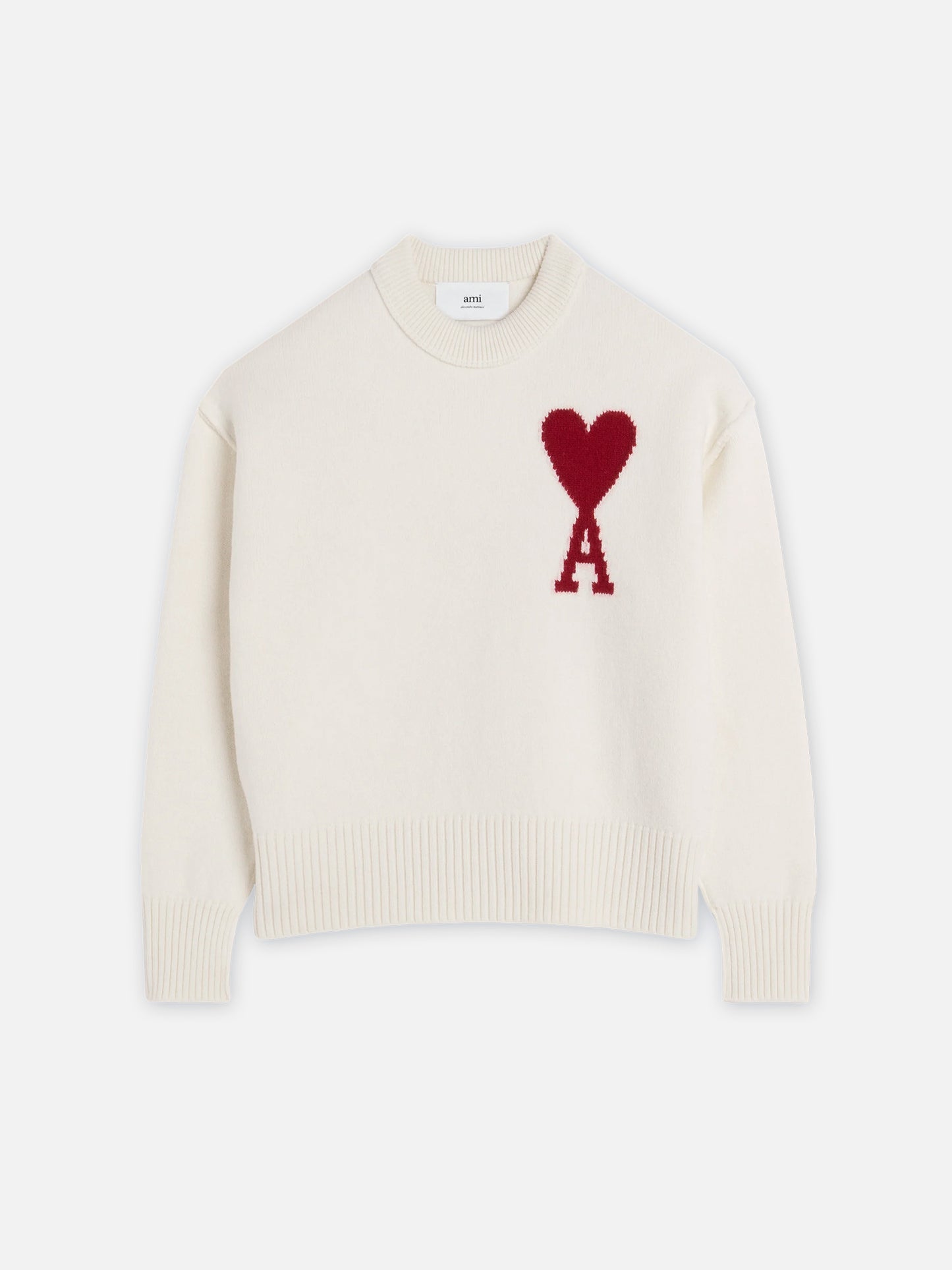 AMI PARIS - Strickpullover Ami De Coeur mit rotem Logo Off White