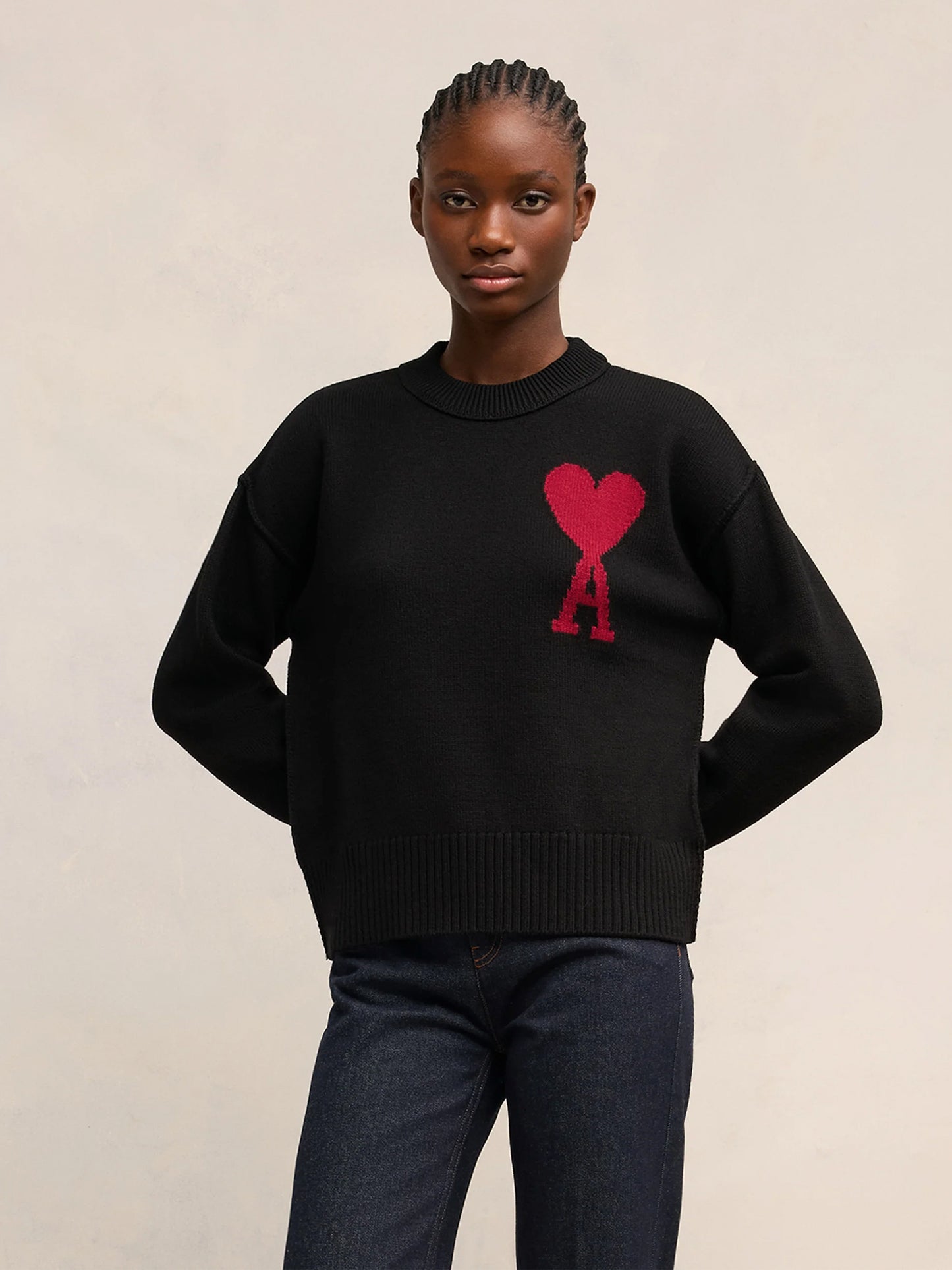 AMI PARIS - Strickpullover Ami De Coeur mit rotem Logo Schwarz – Black