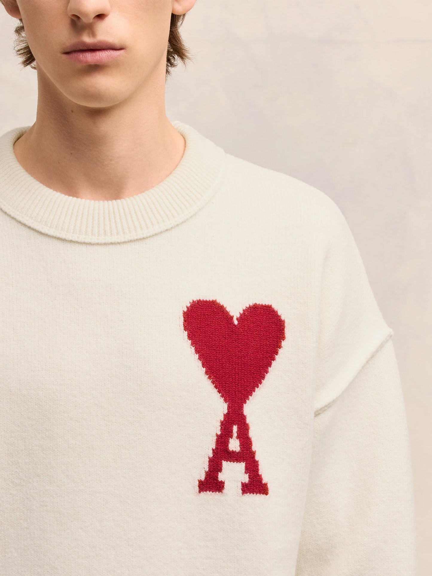 AMI PARIS - Strickpullover Ami De Coeur mit rotem Logo Off White