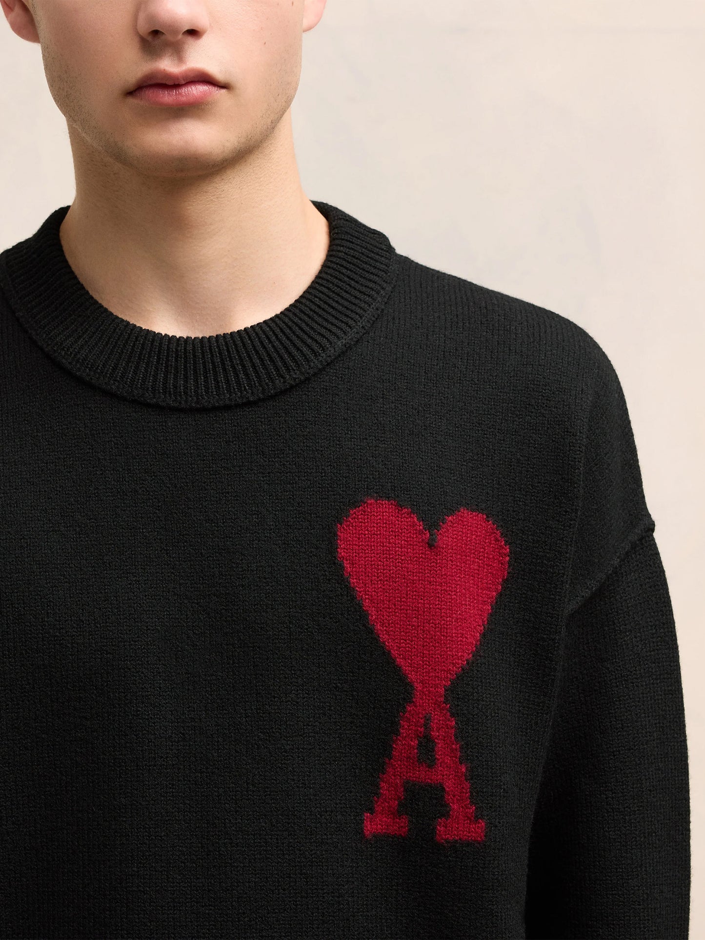 AMI PARIS - Strickpullover Ami De Coeur mit rotem Logo Schwarz – Black