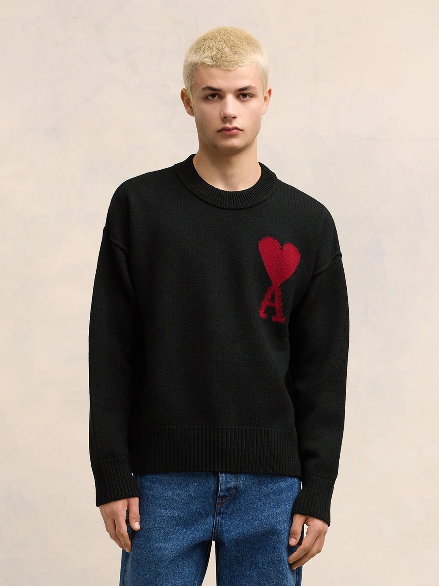 AMI PARIS - Strickpullover Ami De Coeur mit rotem Logo Schwarz – Black