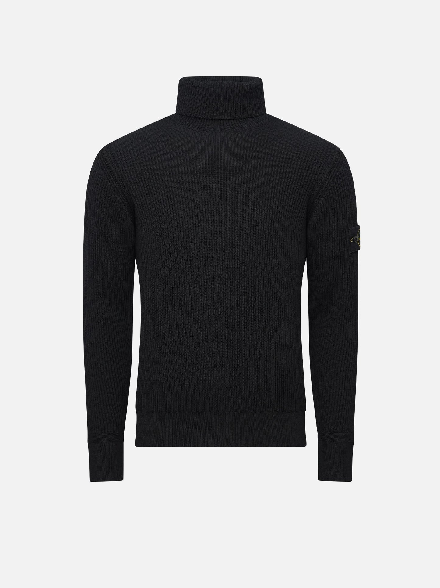 STONE ISLAND - Rollkragenpullover aus Rippstrick für Herren Schwarz – Black