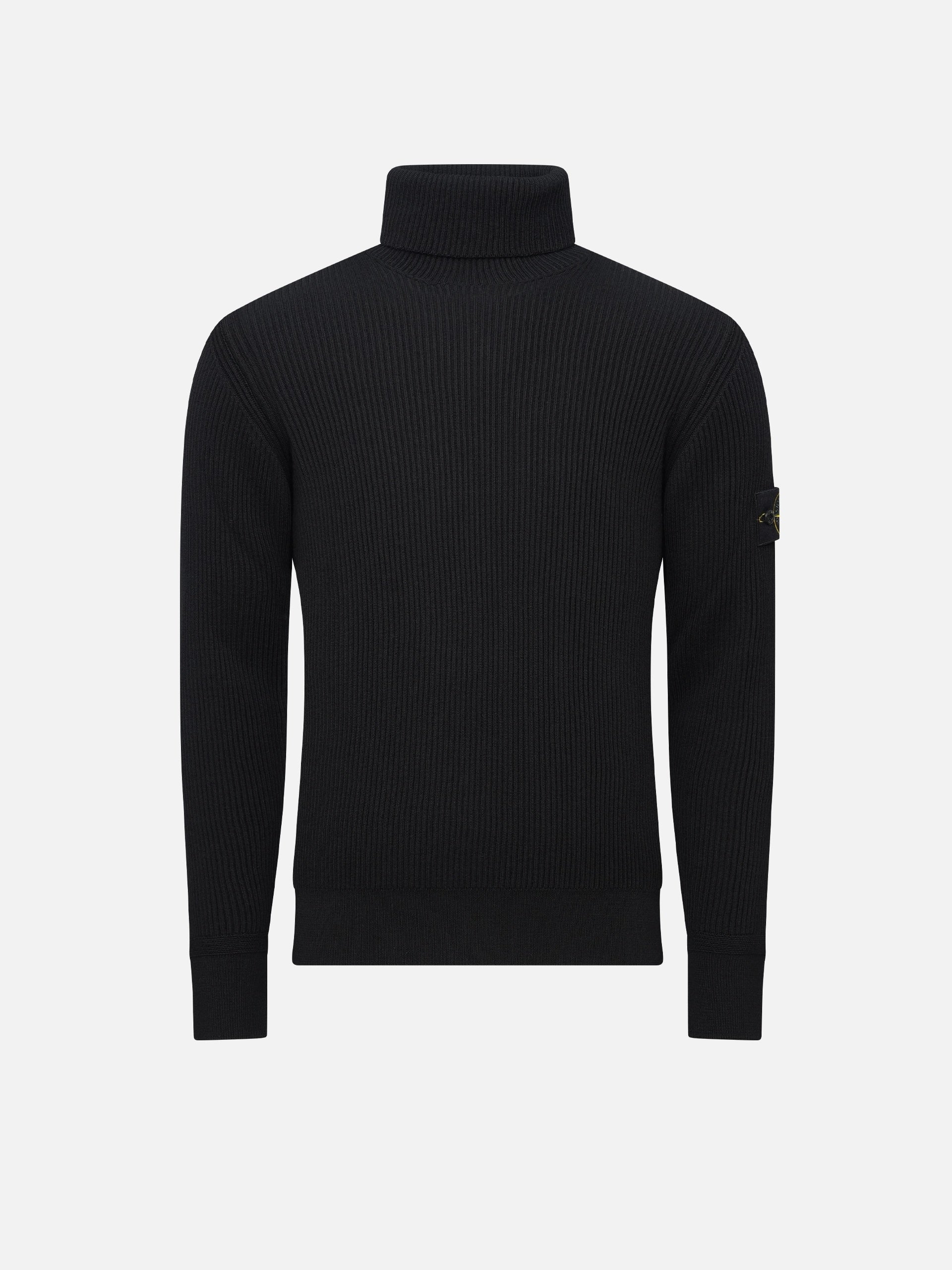 STONE ISLAND - Rollkragenpullover aus Rippstrick für Herren Schwarz – Black