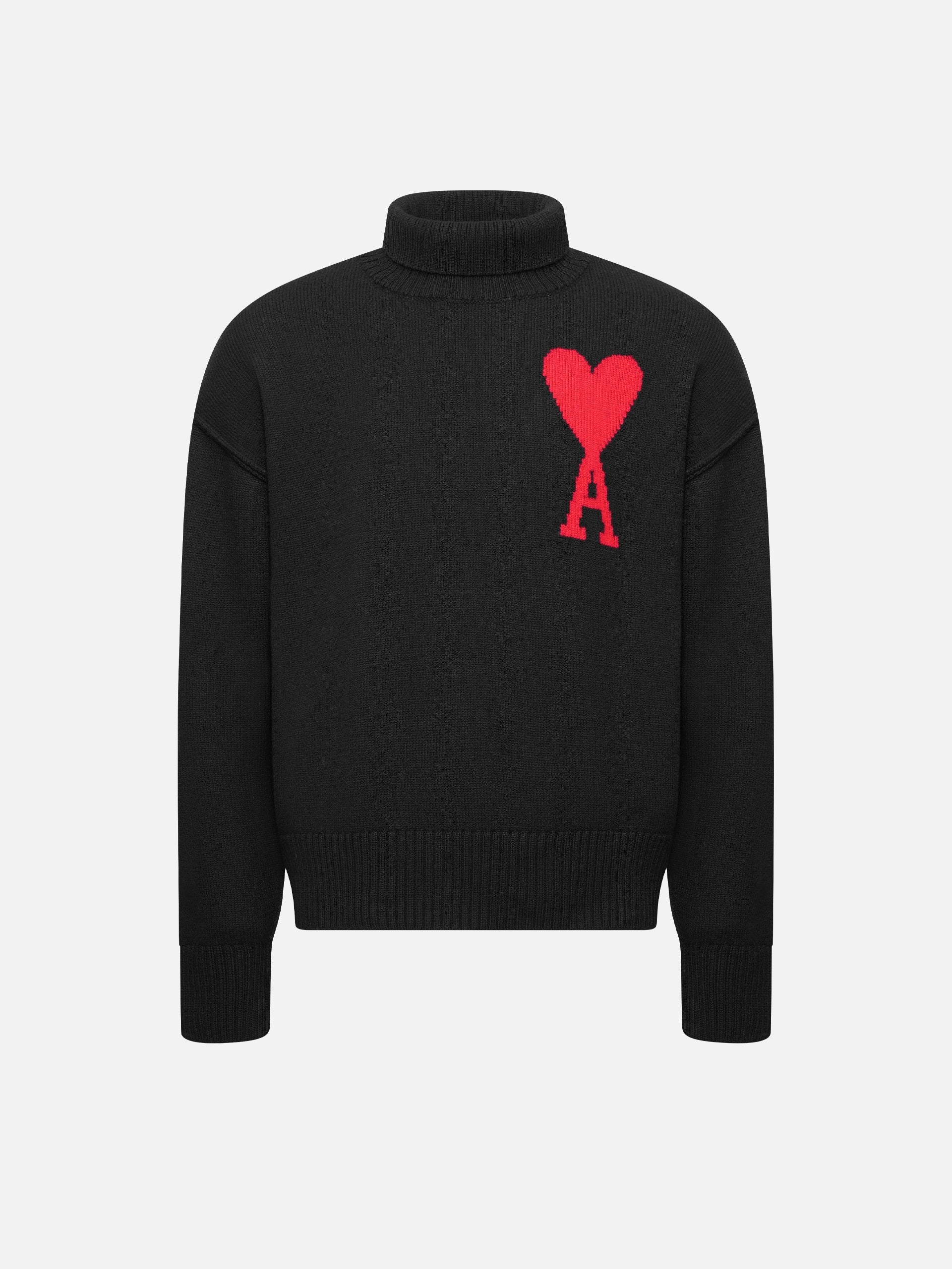 AMI PARIS - Rollkragenpullover Ami De Coeur Schwarz – Black