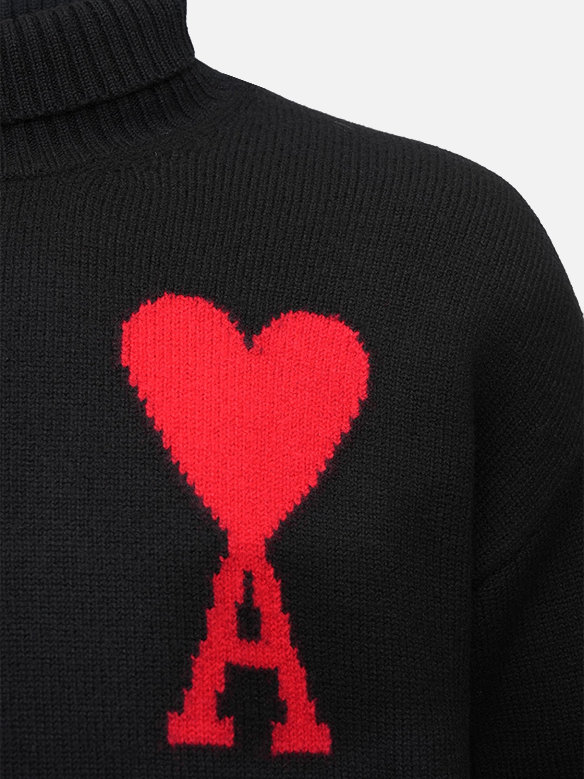 AMI PARIS - Rollkragenpullover Ami De Coeur Schwarz – Black