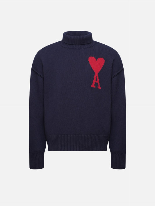 AMI PARIS - Pullover Ami De Coeur mit Stehkragen Navy Blau – Navy blue