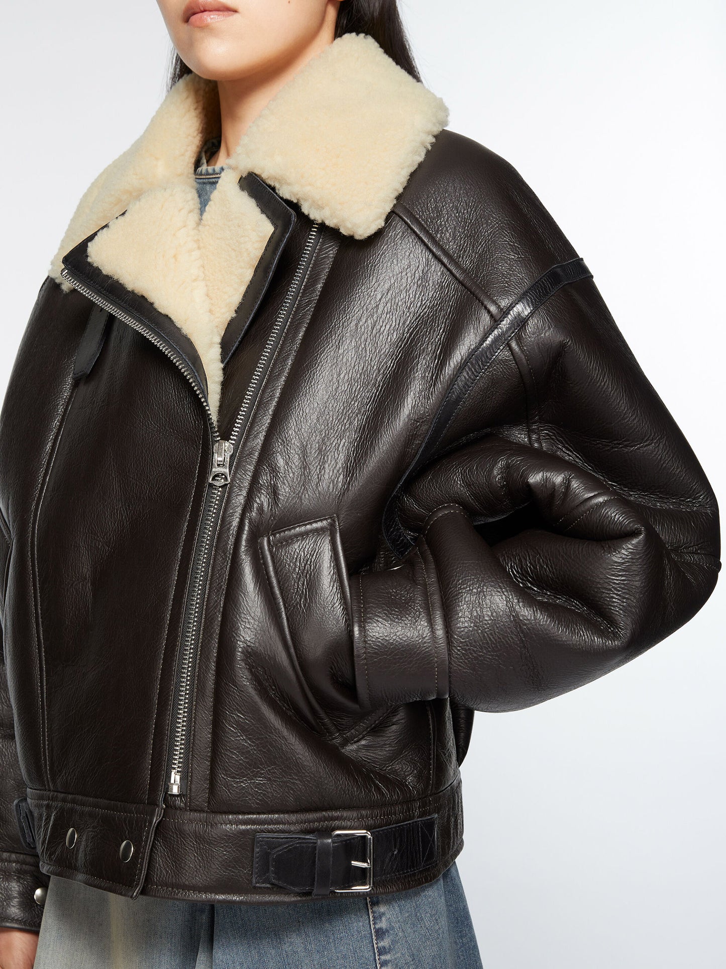 ACNE STUDIOS - Lederjacke mit Shearling-Kragen für Damen