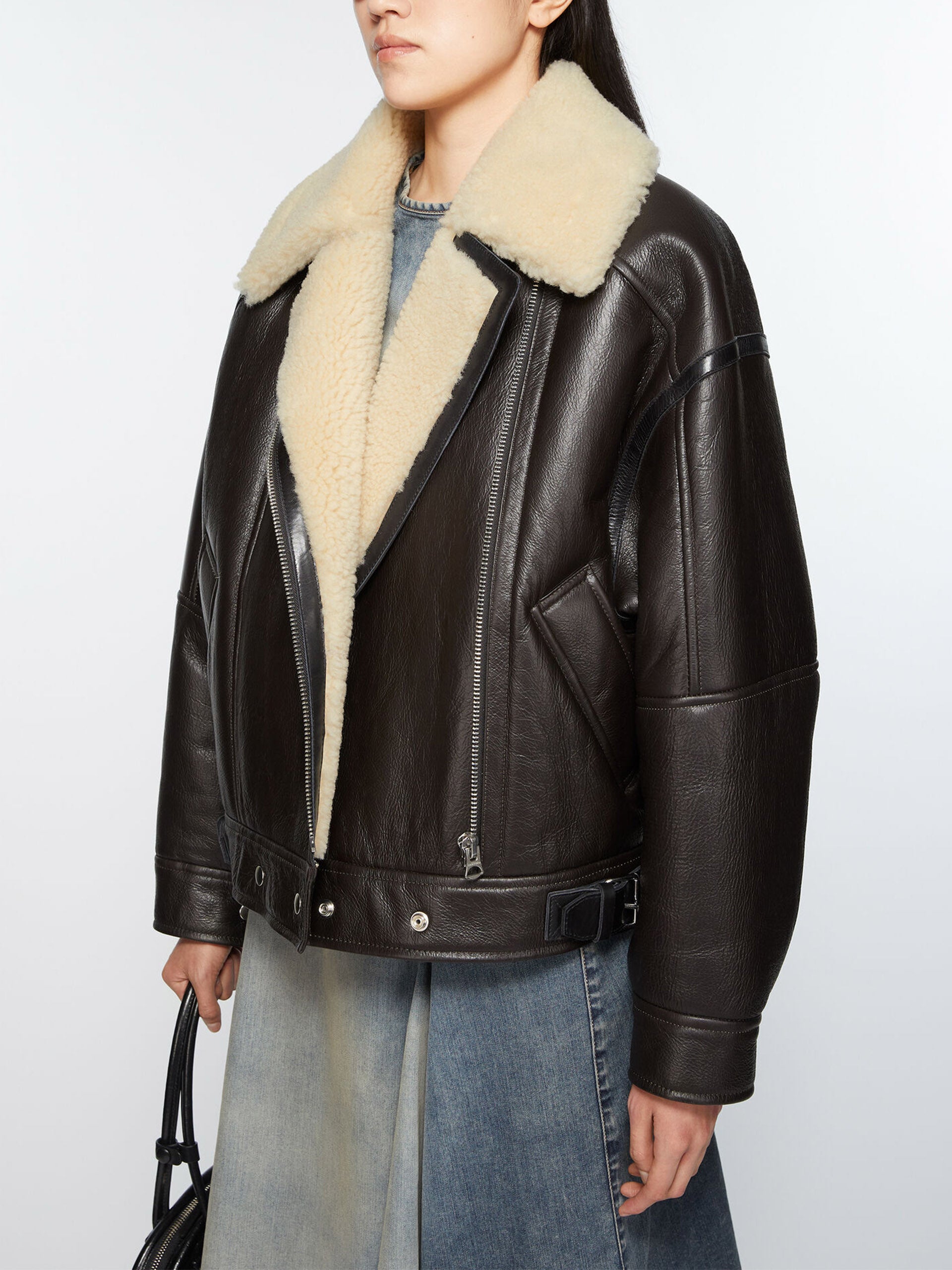 ACNE STUDIOS - Lederjacke mit Shearling-Kragen für Damen