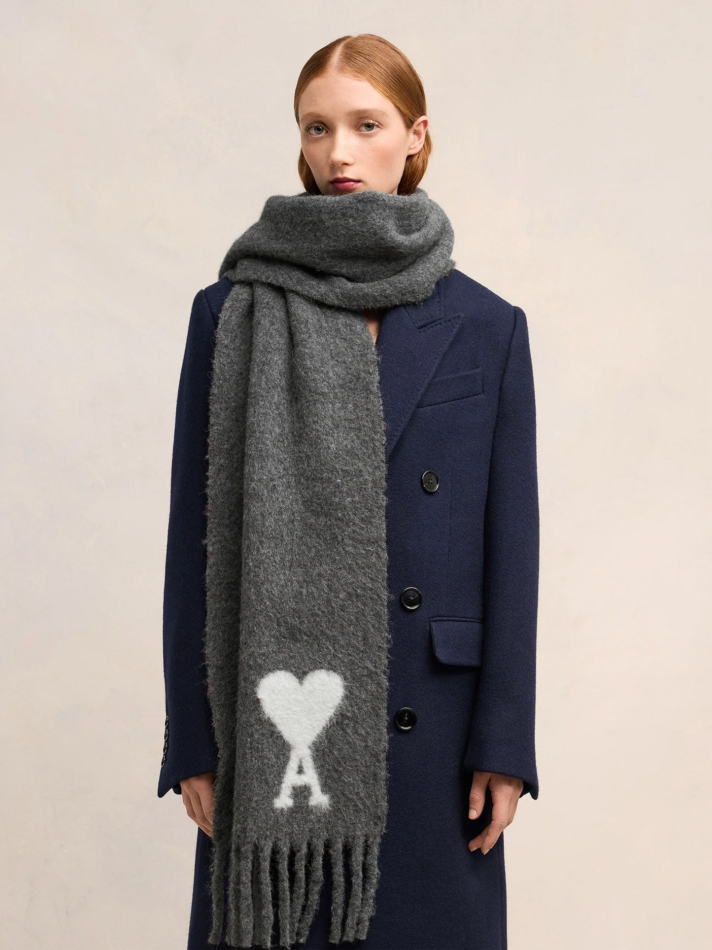 AMI PARIS - Schal Ami De Coeur mit weißem Logo Dunkelgrau - Dark gray