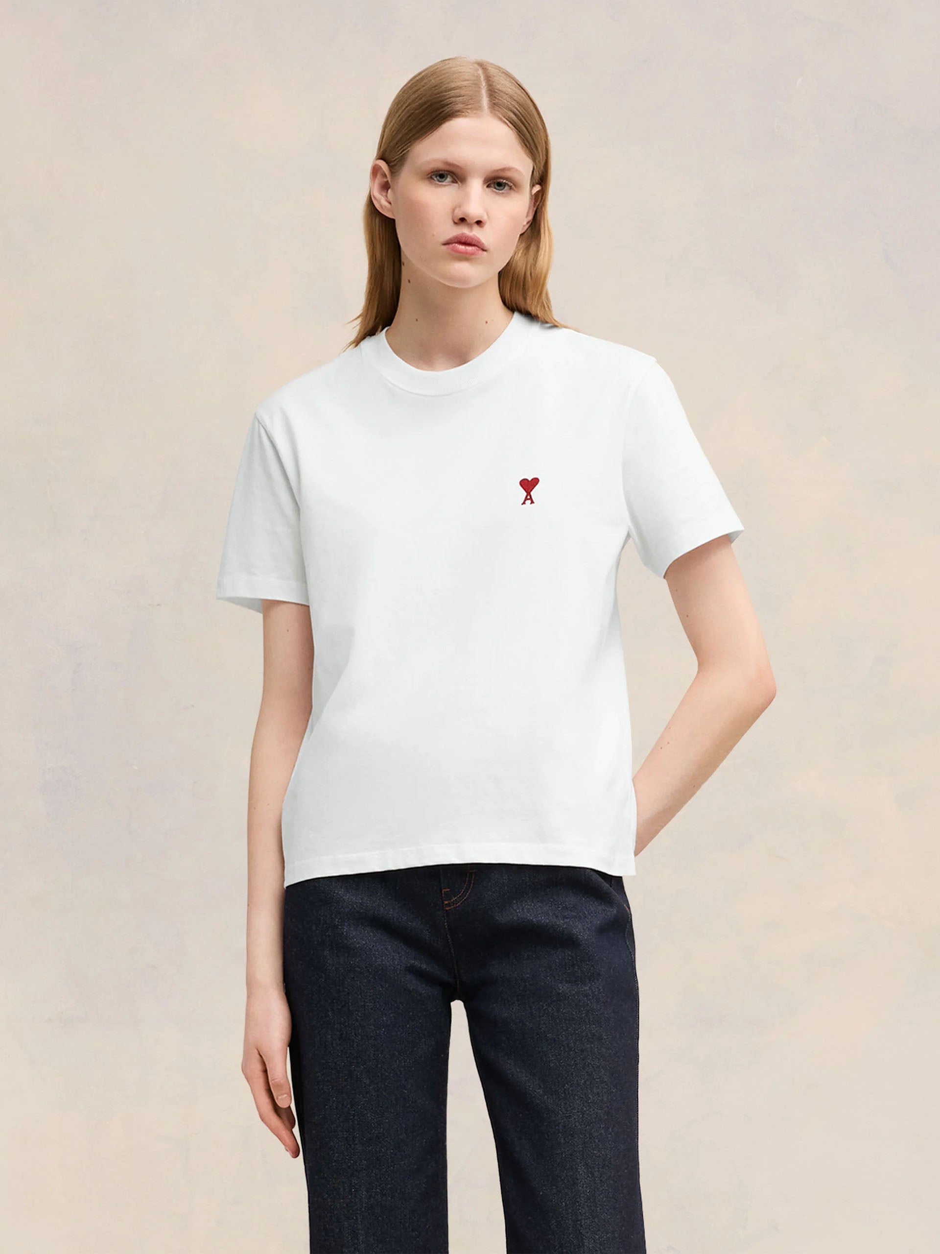 AMI PARIS - T-Shirt mit rotem Ami De Coeur Logo Weiss - White