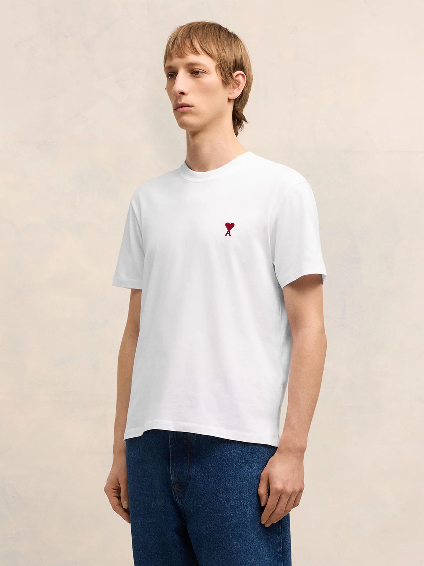 AMI PARIS - T-Shirt mit rotem Ami De Coeur Logo Weiss - White