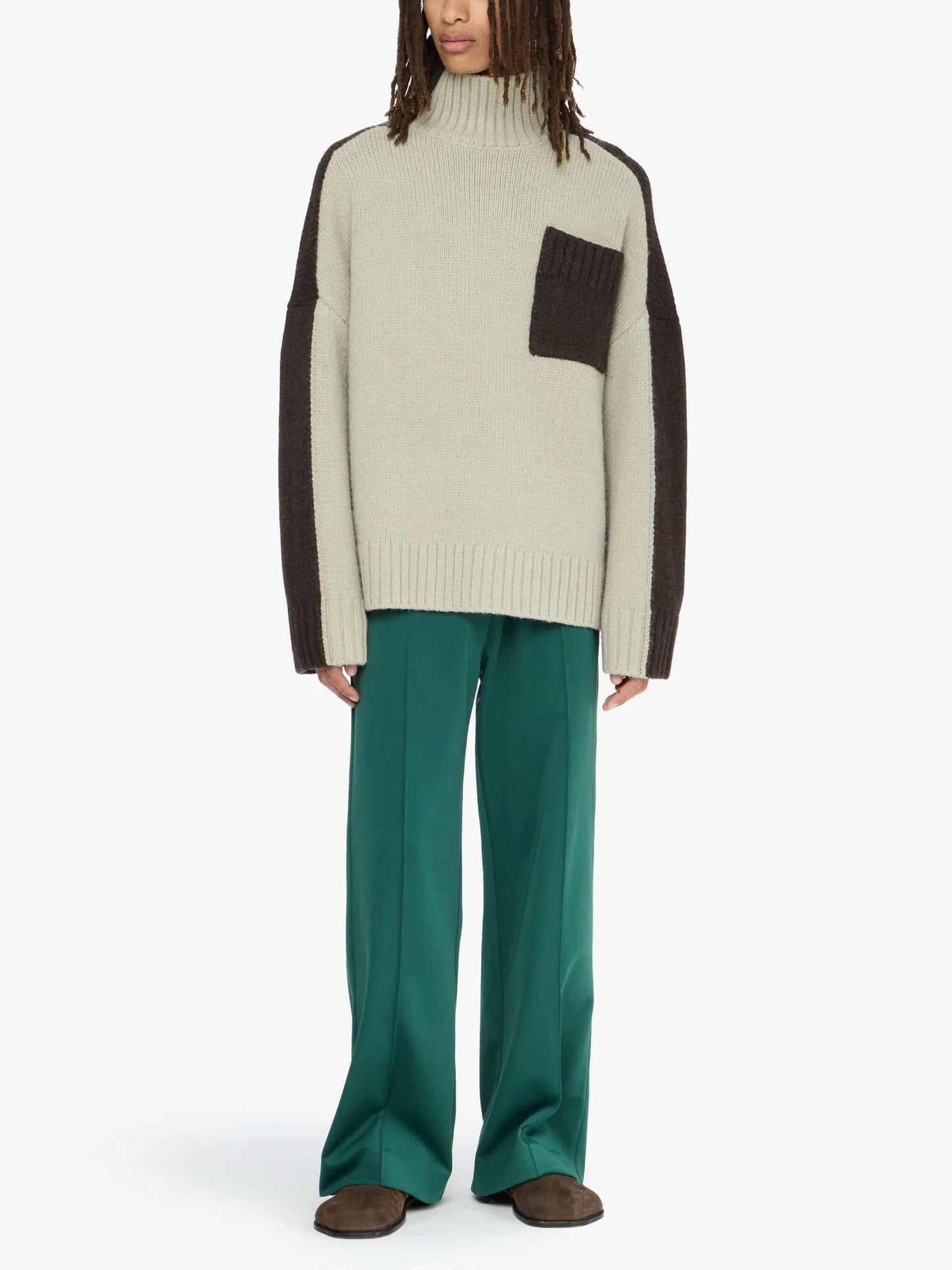 JW ANDERSON - Zweifarbiger Rollkragenpullover mit Brusttasche