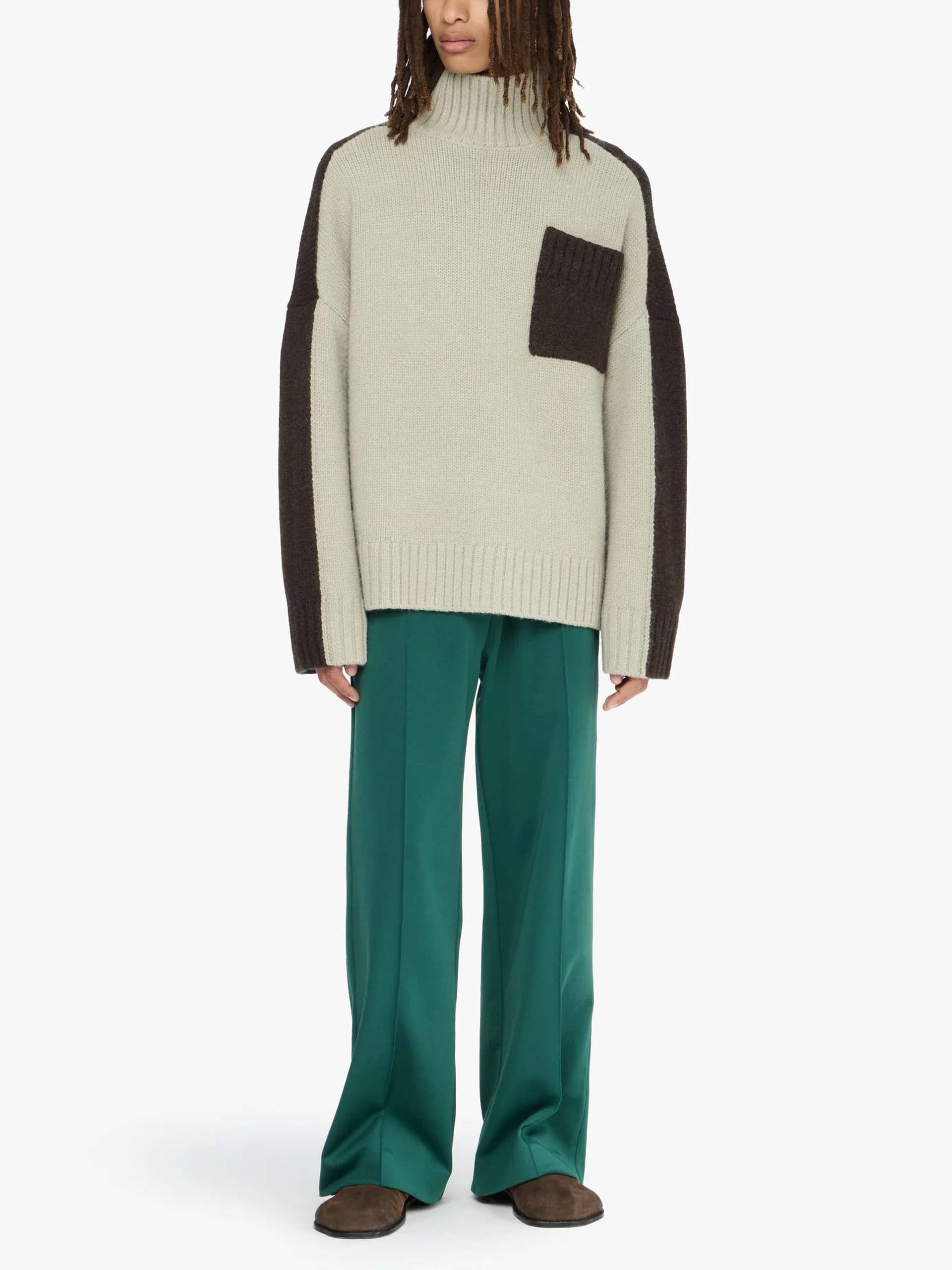 JW ANDERSON - Zweifarbiger Rollkragenpullover mit Brusttasche