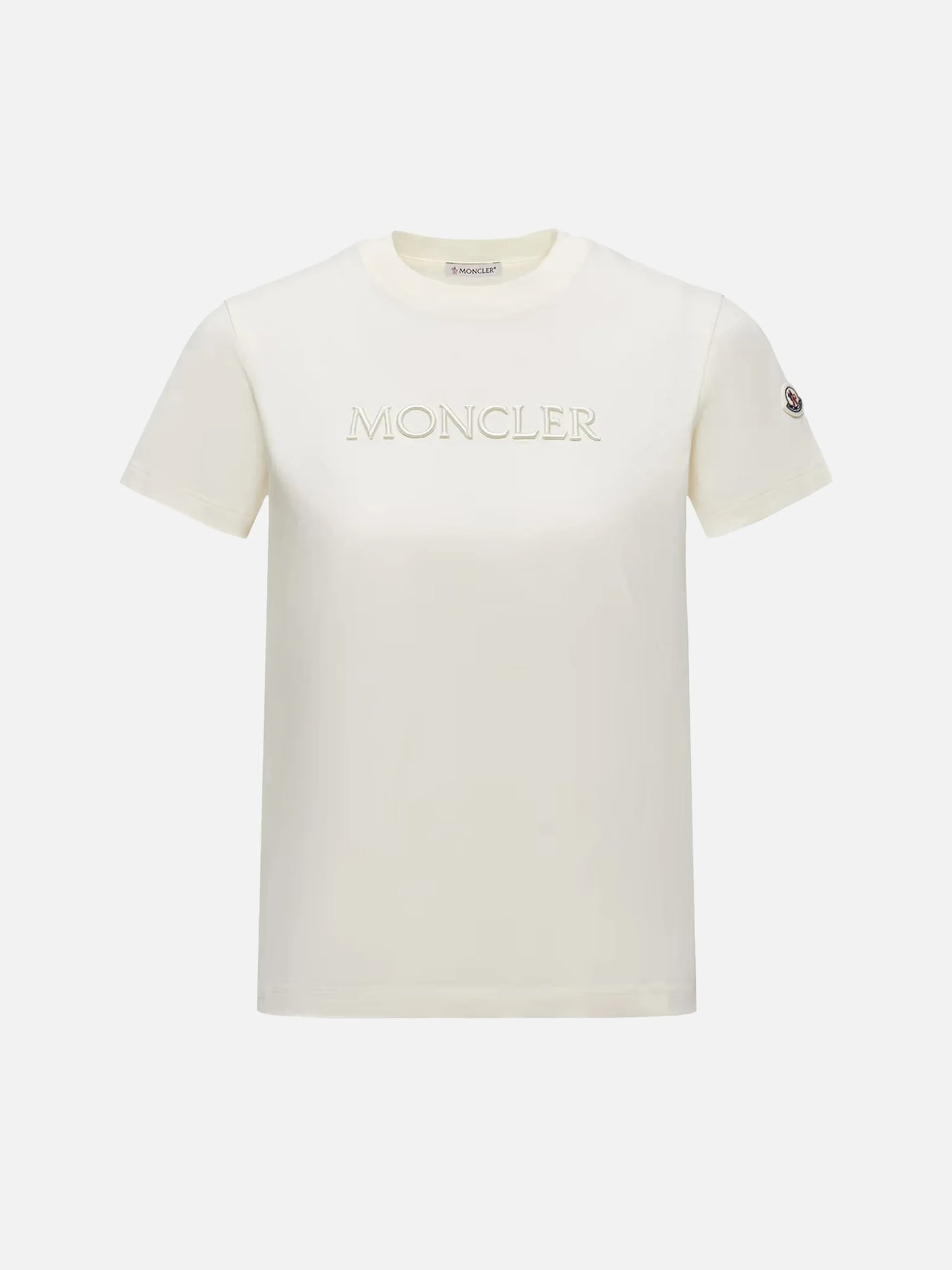 MONCLER - T-Shirt mit Logo-Stickerei für Damen in Cremeweiß - Cream white