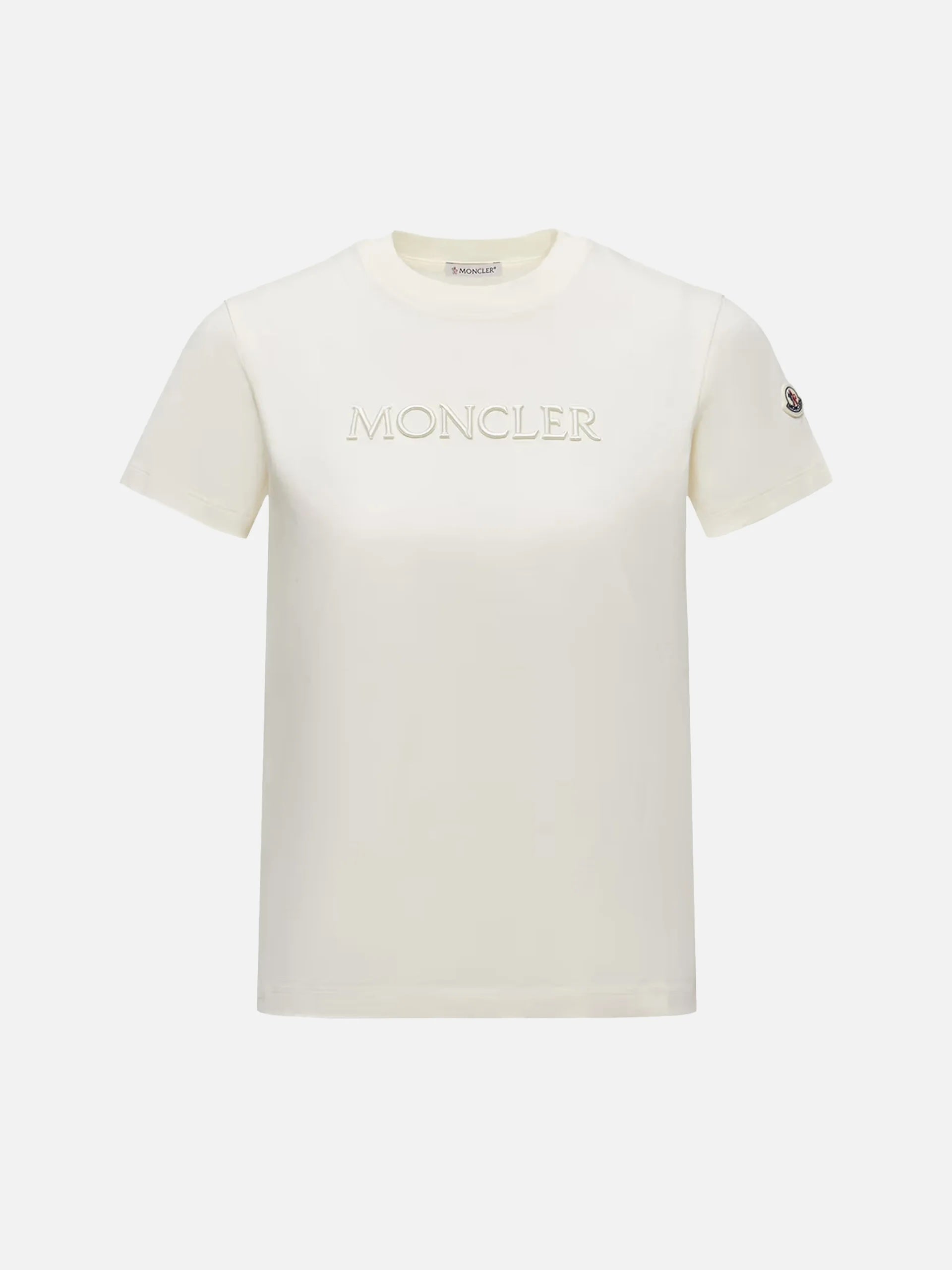 MONCLER - T-Shirt mit Logo-Stickerei für Damen in Cremeweiß - Cream white