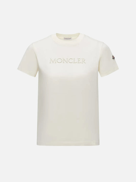 MONCLER - T-Shirt mit Logo-Stickerei für Damen in Cremeweiß - Cream white