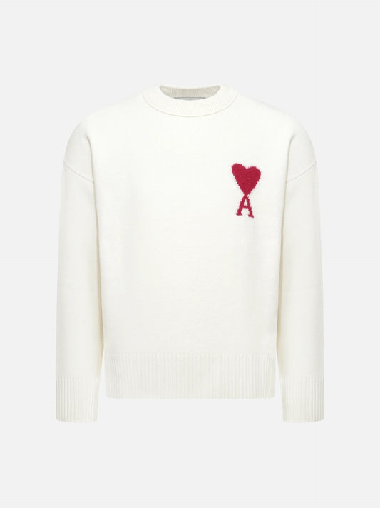 AMI PARIS - Pullover Ami De Coeur mit rotem Logo in Cremeweiß - Cream white